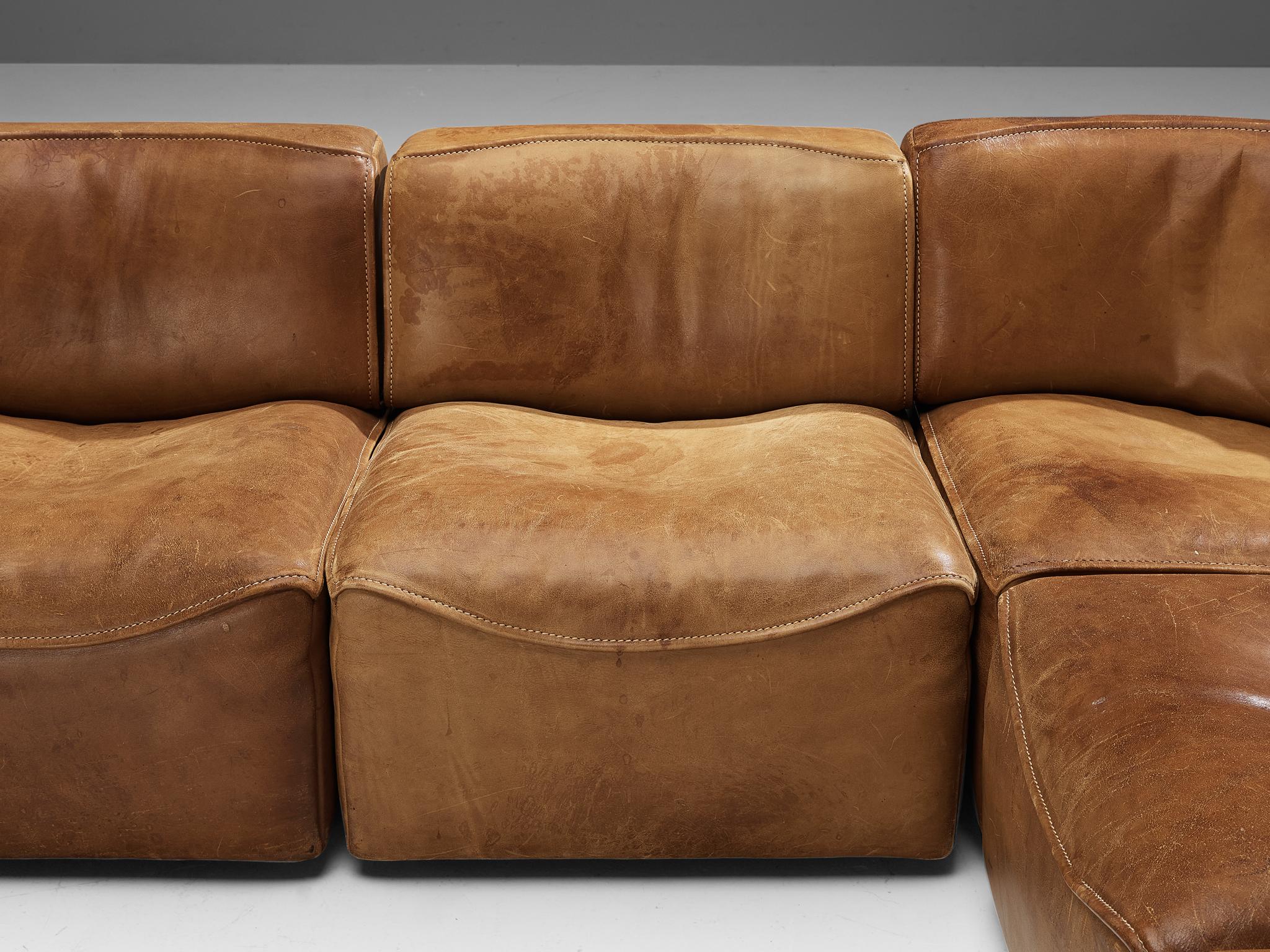 Late 20th Century De Sede ‘DS-15’ Modular Sofas in Patinated Cognac Leather 