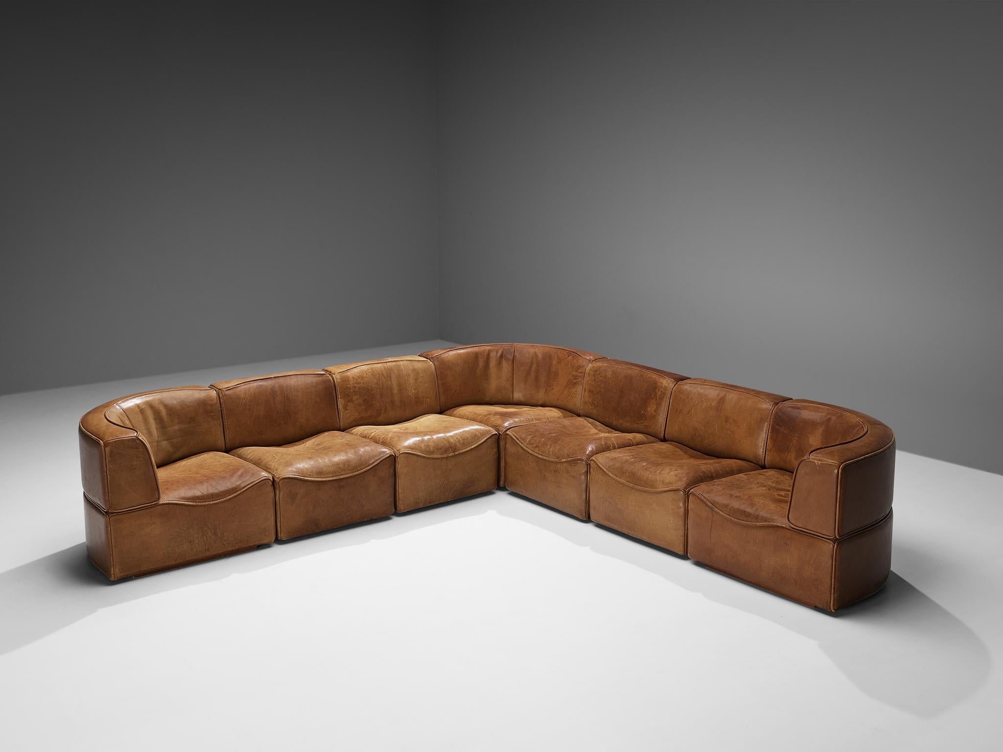 De Sede ‘DS-15’ Modular Sofas in Patinated Cognac Leather  1
