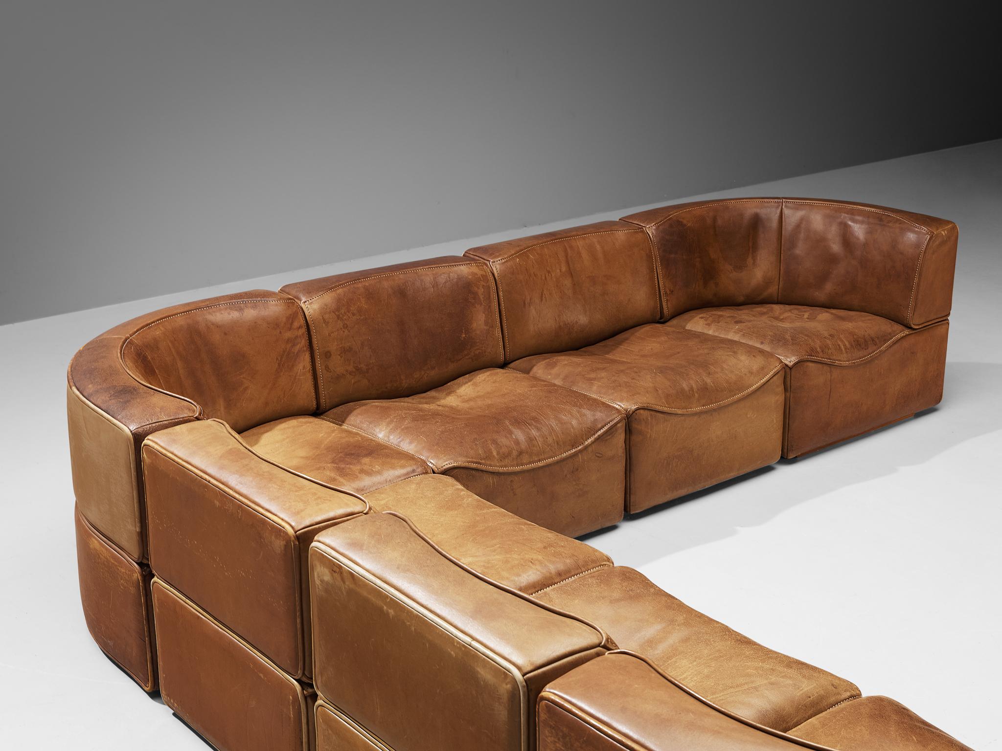 De Sede ‘DS-15’ Modular Sofas in Patinated Cognac Leather  2