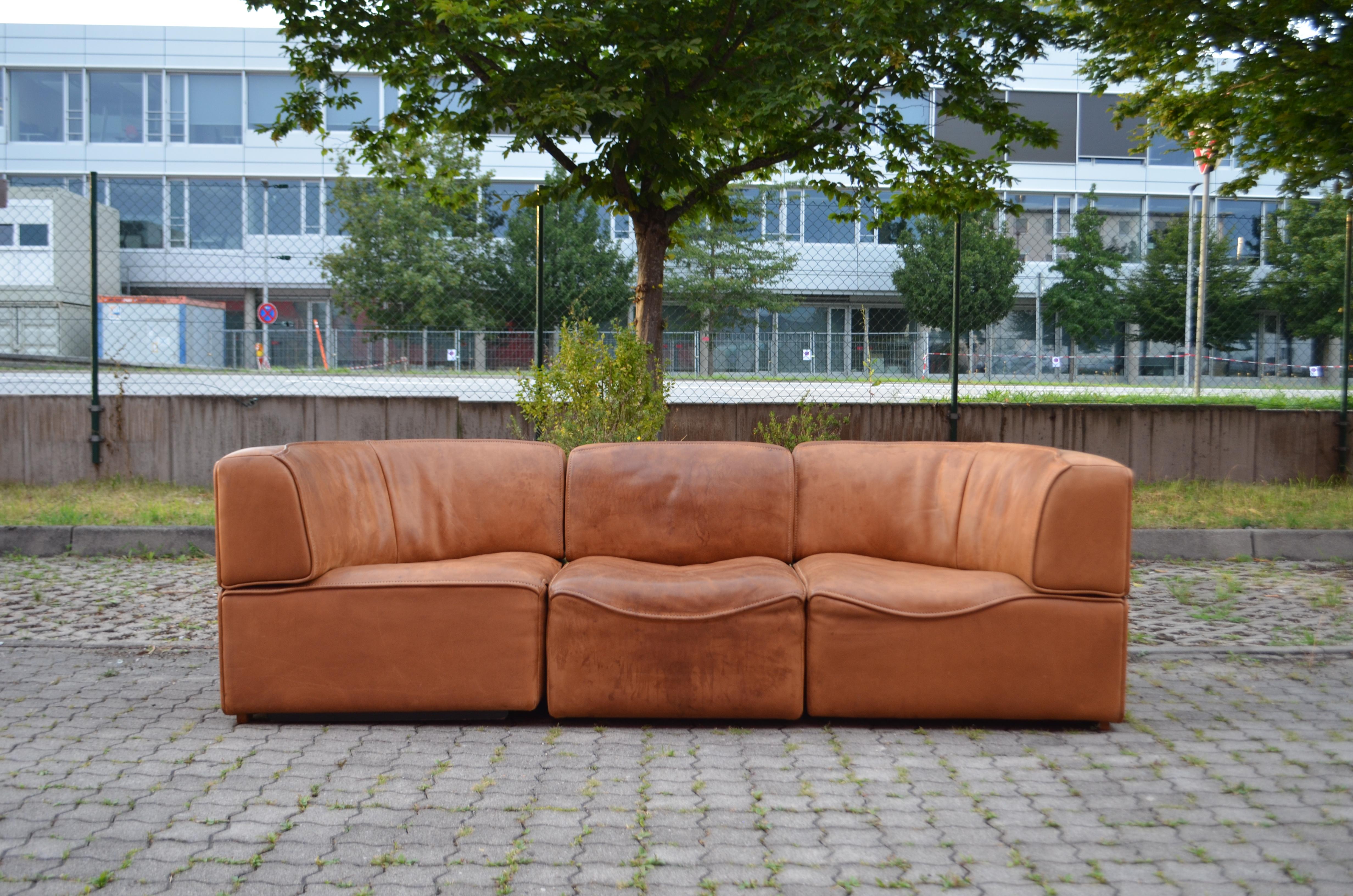 Mid-Century Modern De Sede DS 15 Modular Canapé en cuir sellier vintage cognac en vente