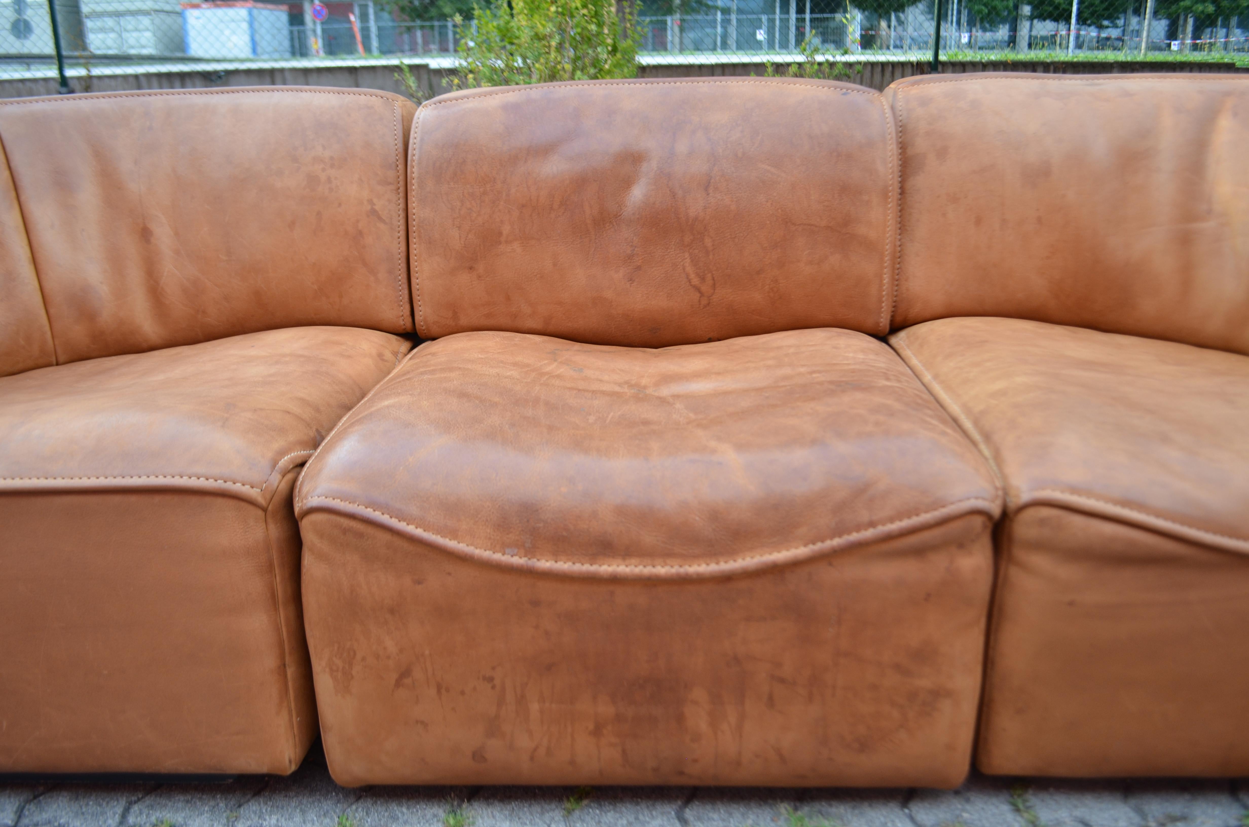 De Sede DS 15 Modular Canapé en cuir sellier vintage cognac en vente 1