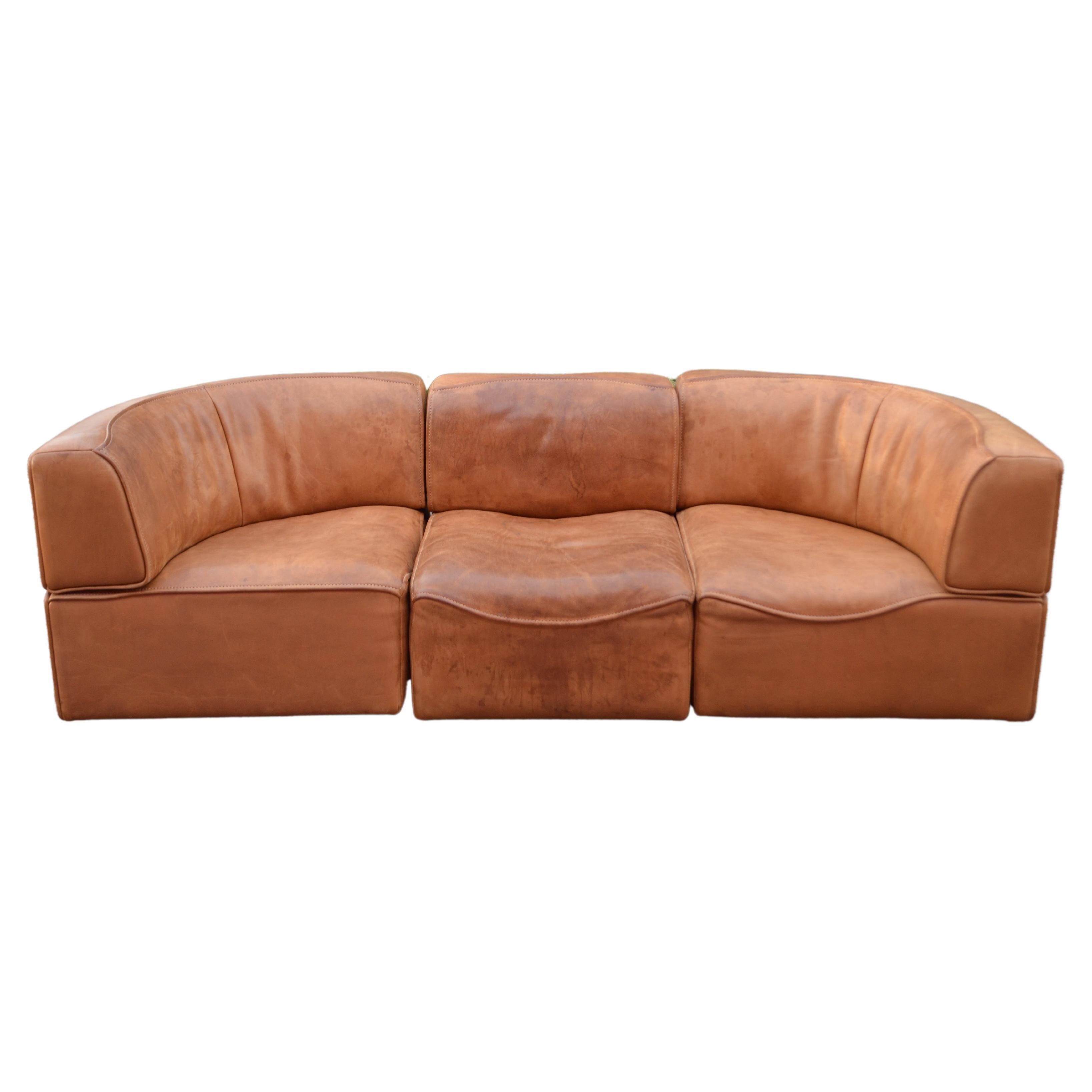 Modulares Vintage-Sofa aus cognacfarbenem Sattelleder von De Sede DS 15