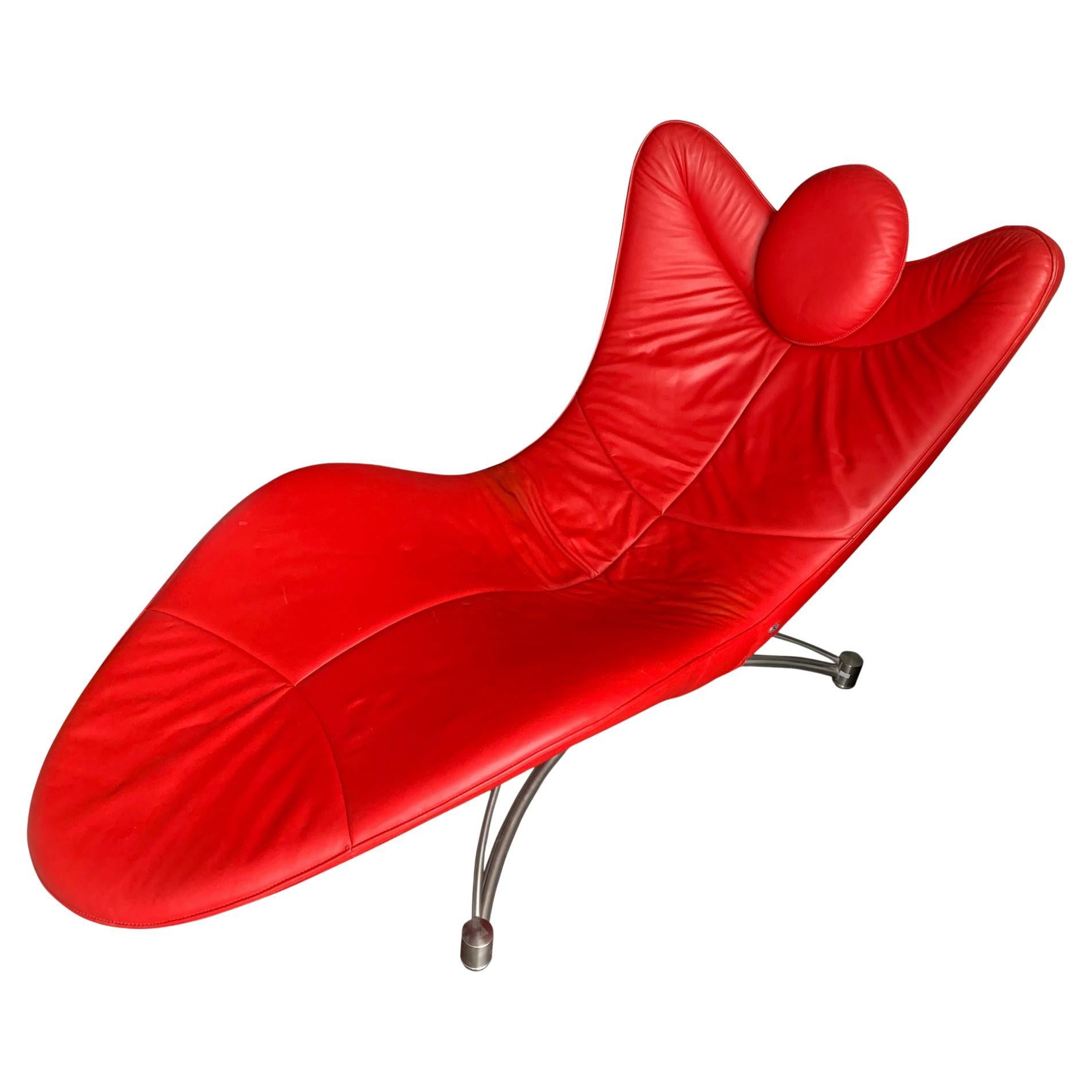 De Sede DS 151 Chaise Lounge di design Jane Worthington in pelle rossa e acciaio in vendita