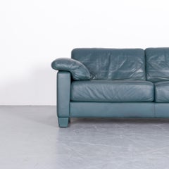 De Sede DS 17 Designer Green Blue Leather Two-Seat Couch