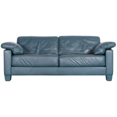 De Sede DS 17 Designer Green Blue Leather Two-Seat Couch