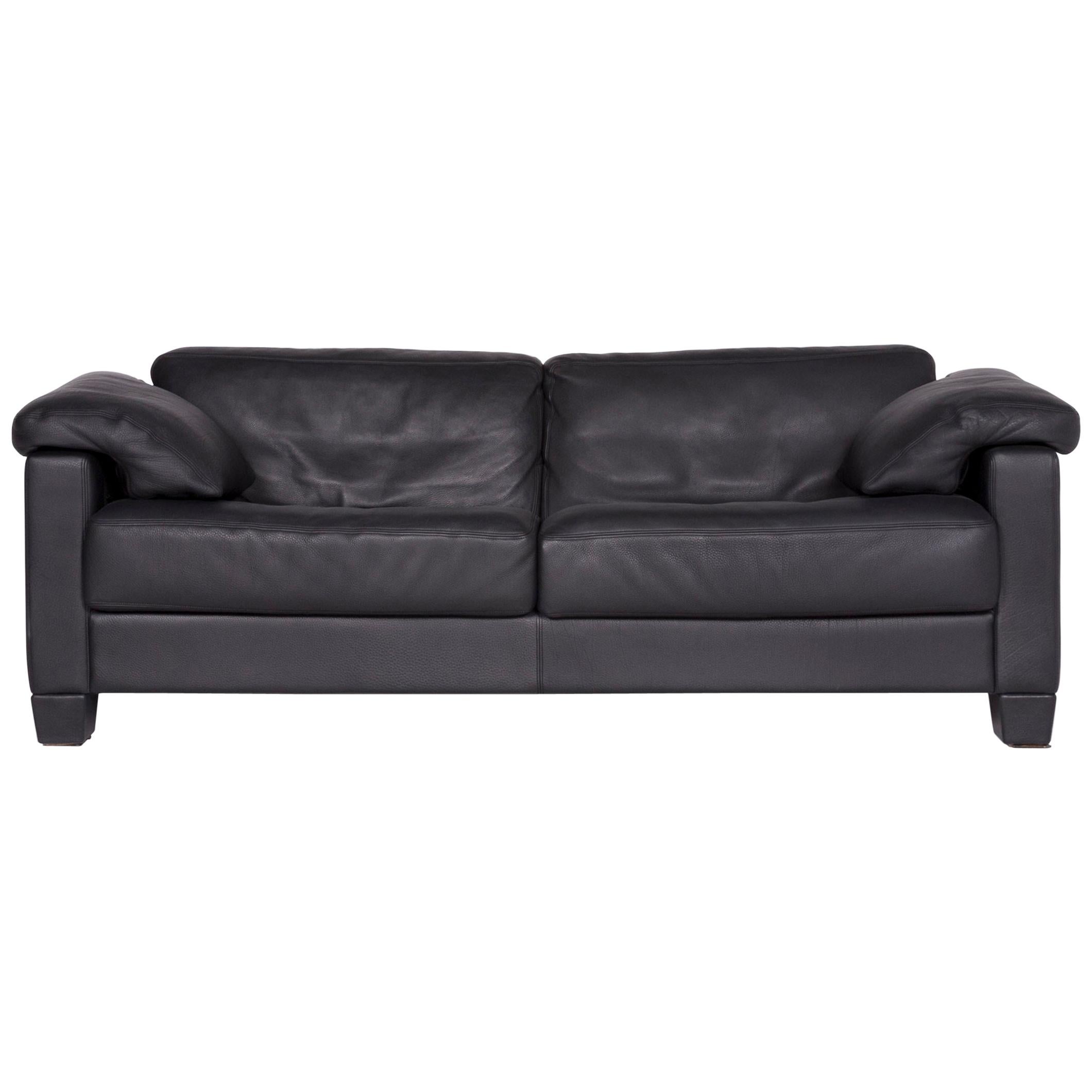 De Sede DS 17 Designer Leather Sofa Black Genuine Leather Two-Seat Couch For Sale