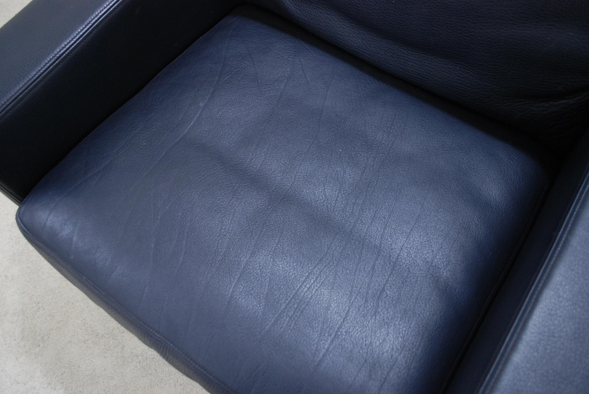 Swiss De Sede Ds 17 Leather Lounge Chair Armchair Dark Blue