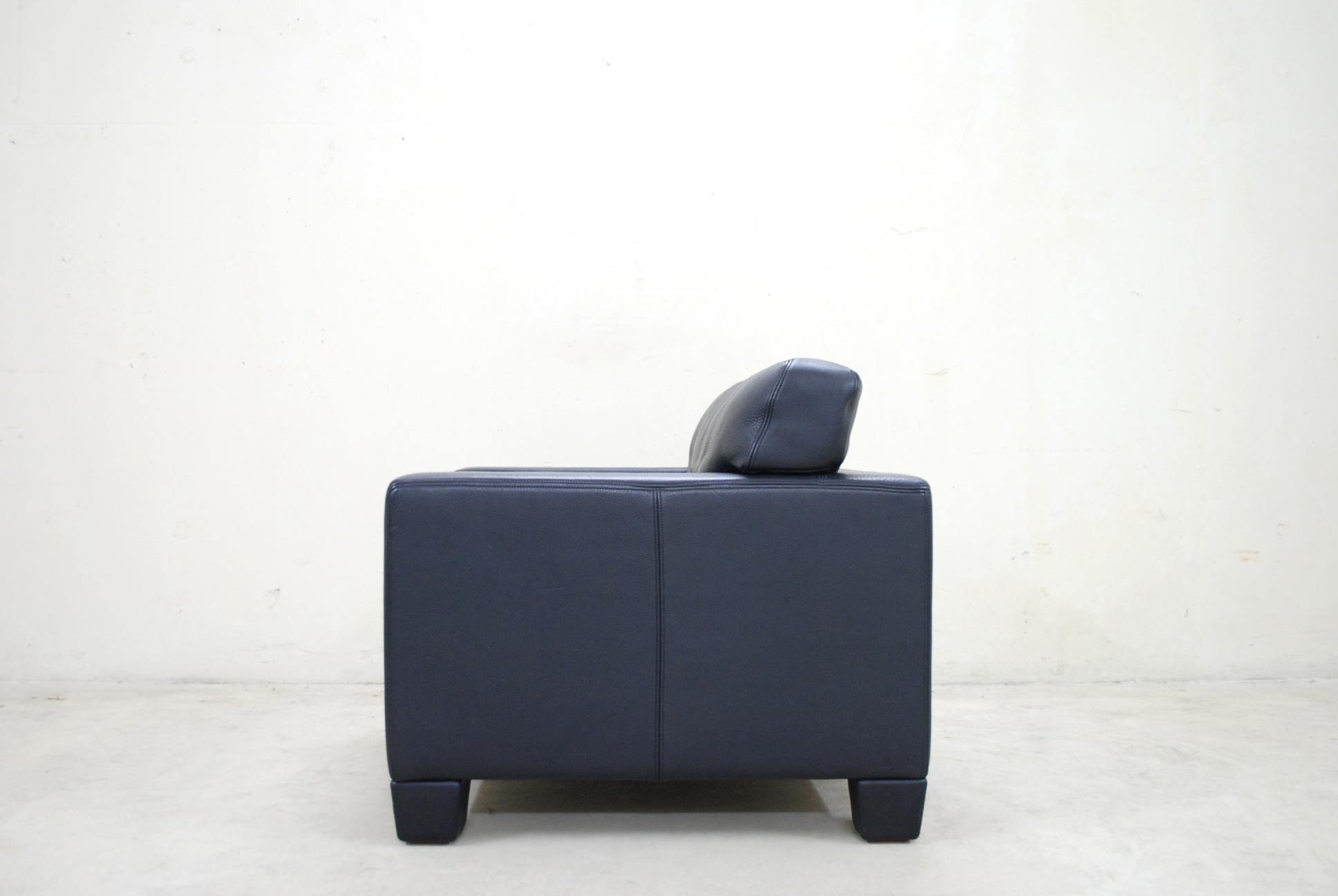 Late 20th Century De Sede Ds 17 Leather Lounge Chair Armchair Dark Blue