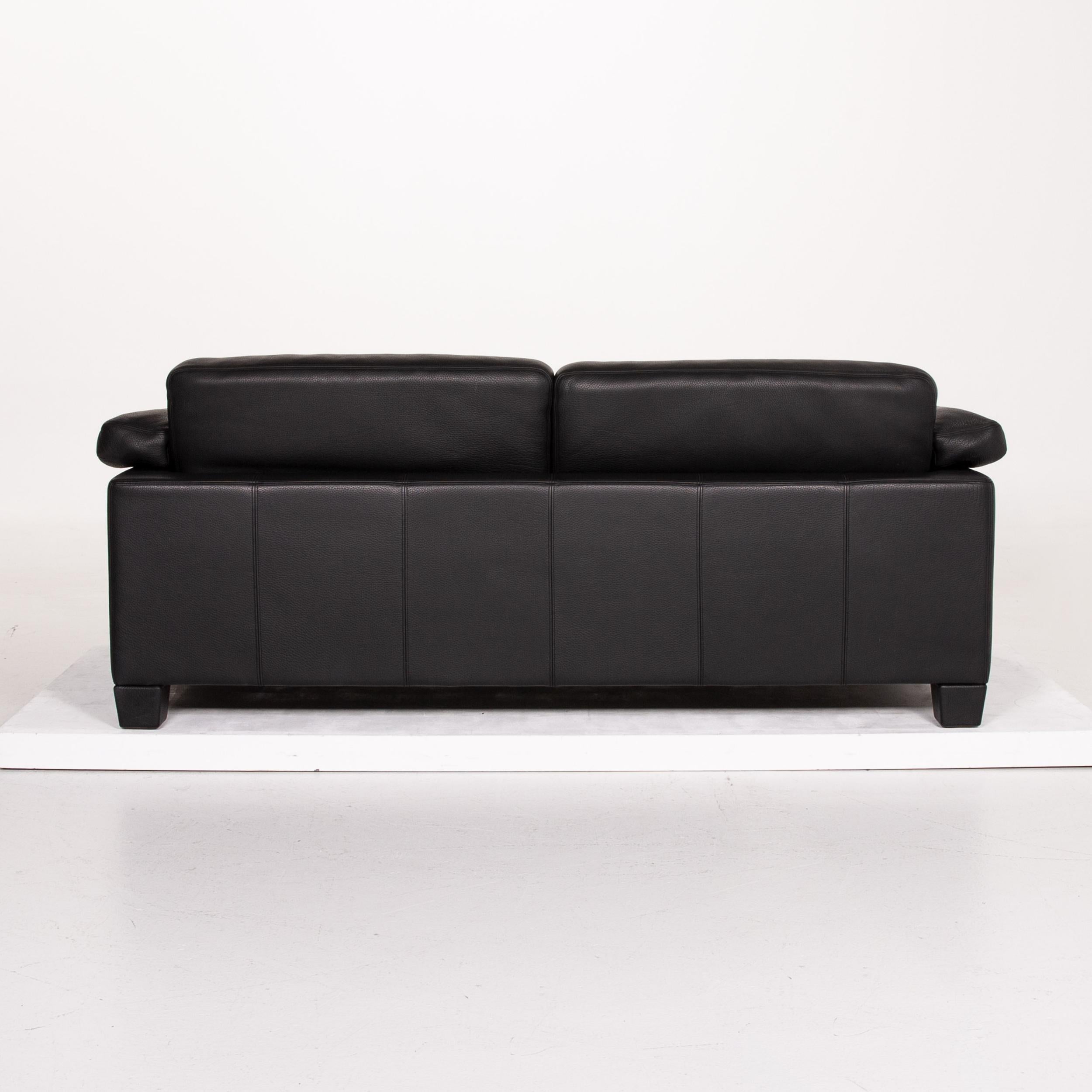 De Sede DS 17 Leather Sofa Black Two-Seat Couch For Sale 4