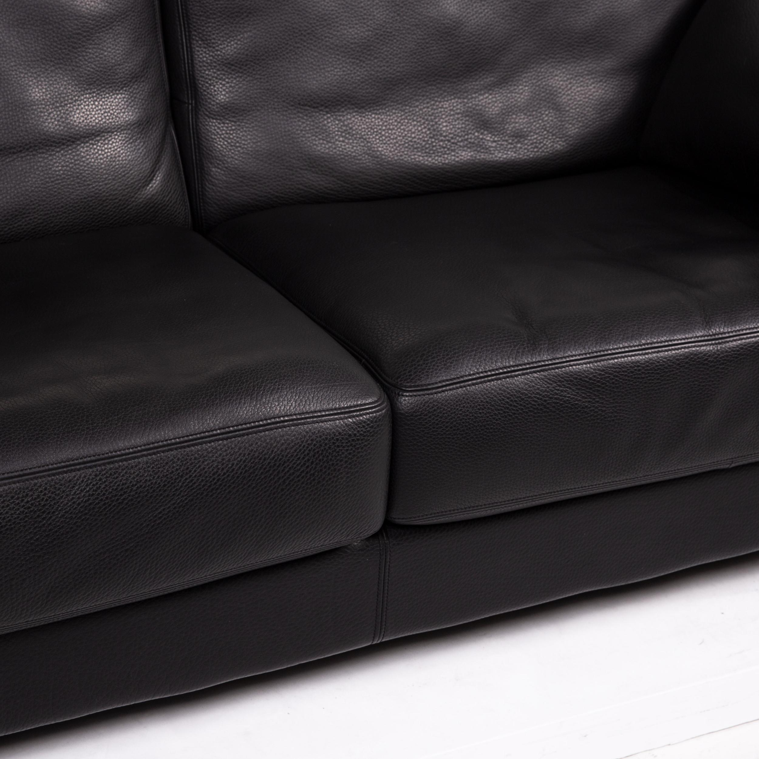 Modern De Sede DS 17 Leather Sofa Black Two-Seat Couch For Sale