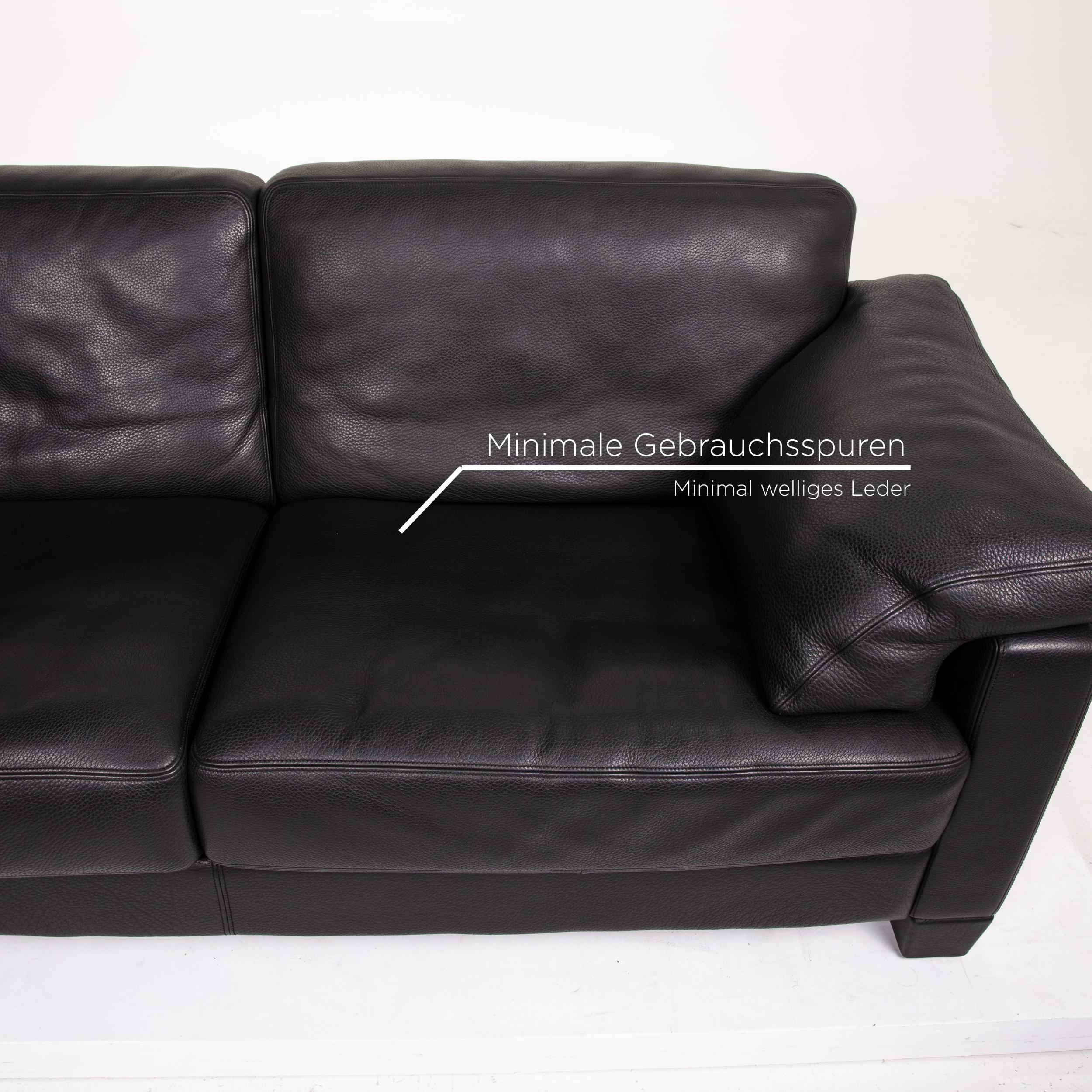Swiss De Sede DS 17 Leather Sofa Black Two-Seat Couch For Sale