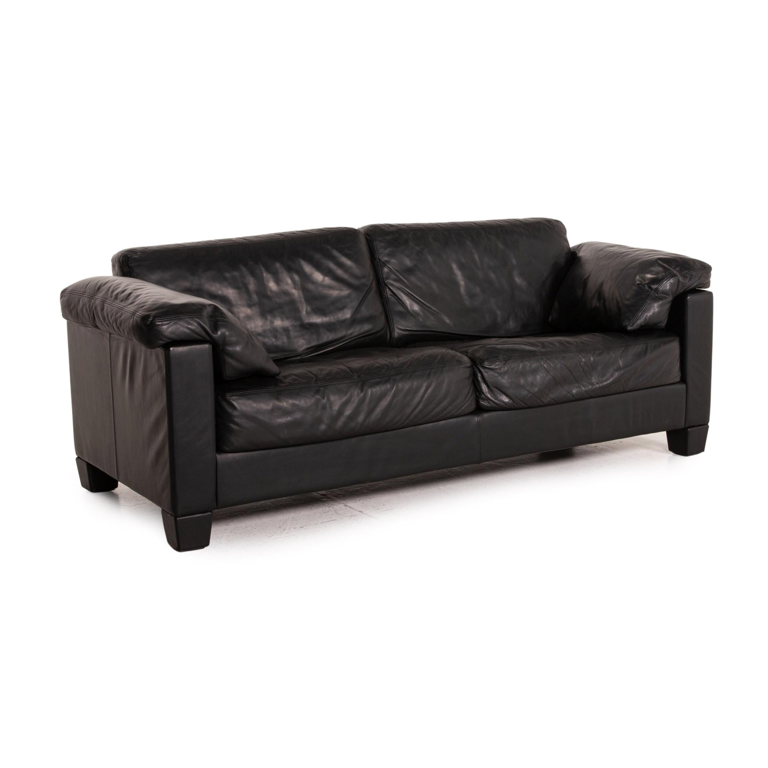 Contemporary De Sede DS 17 Leather Sofa Black Two-Seater Couch