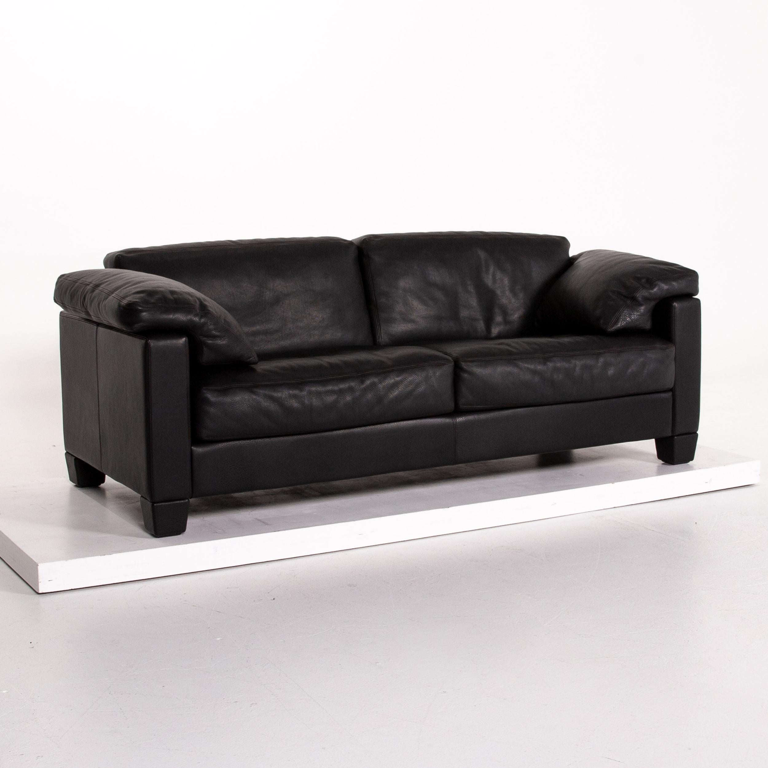 De Sede DS 17 Leather Sofa Black Two-Seat Couch In Good Condition For Sale In Cologne, DE