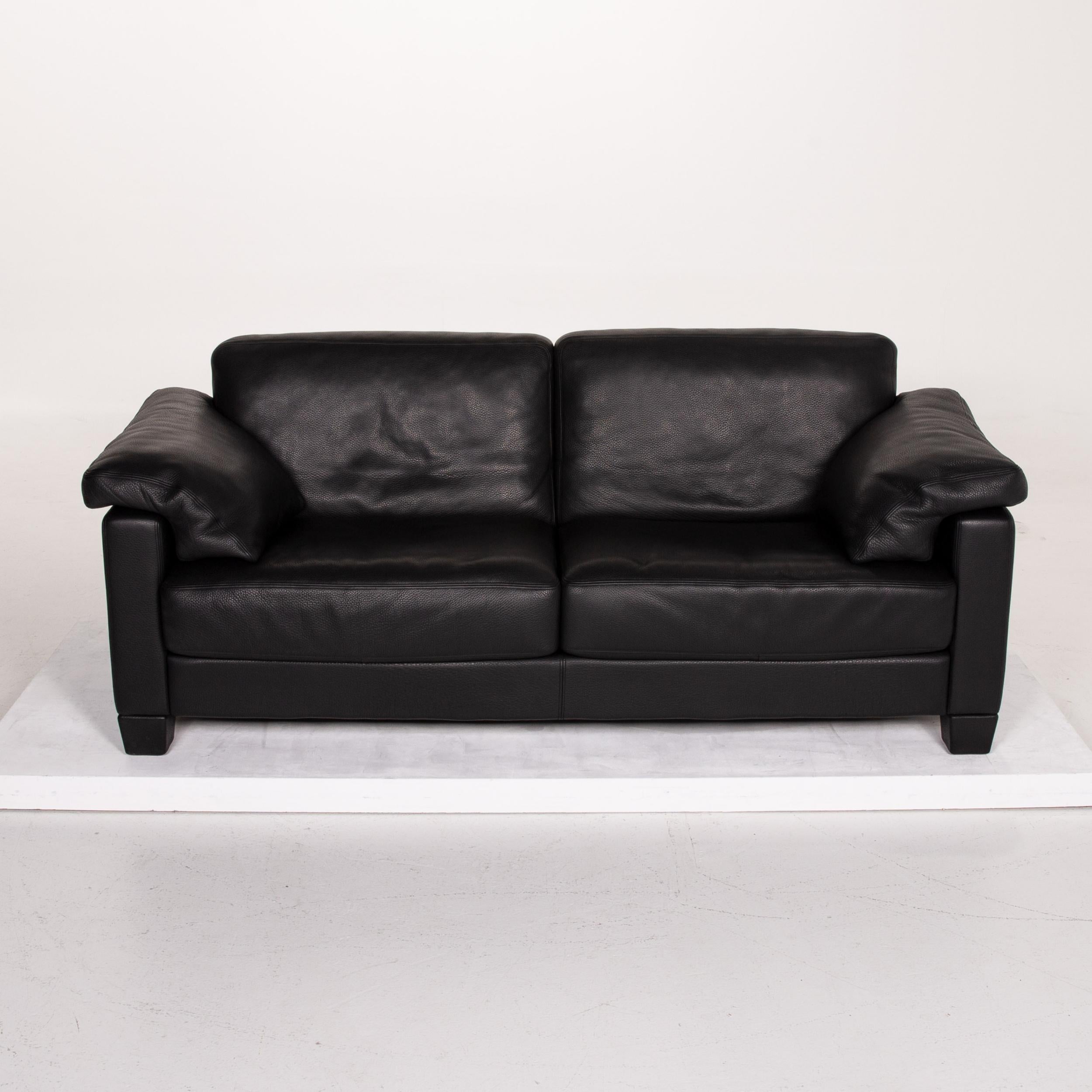 De Sede DS 17 Leather Sofa Black Two-Seat Couch For Sale 2