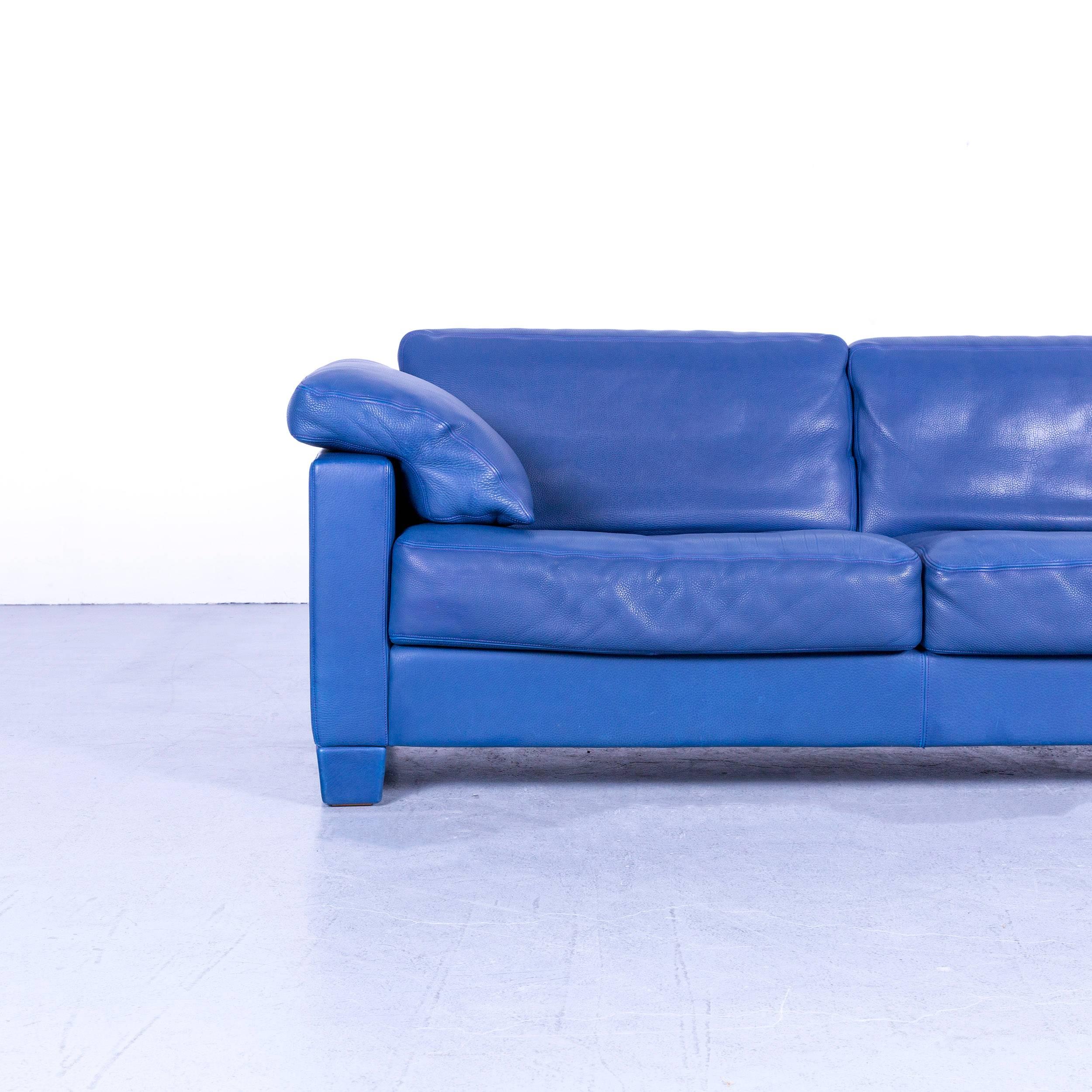Swiss De Sede DS 17 Leather Sofa Blue Three-Seat Couch