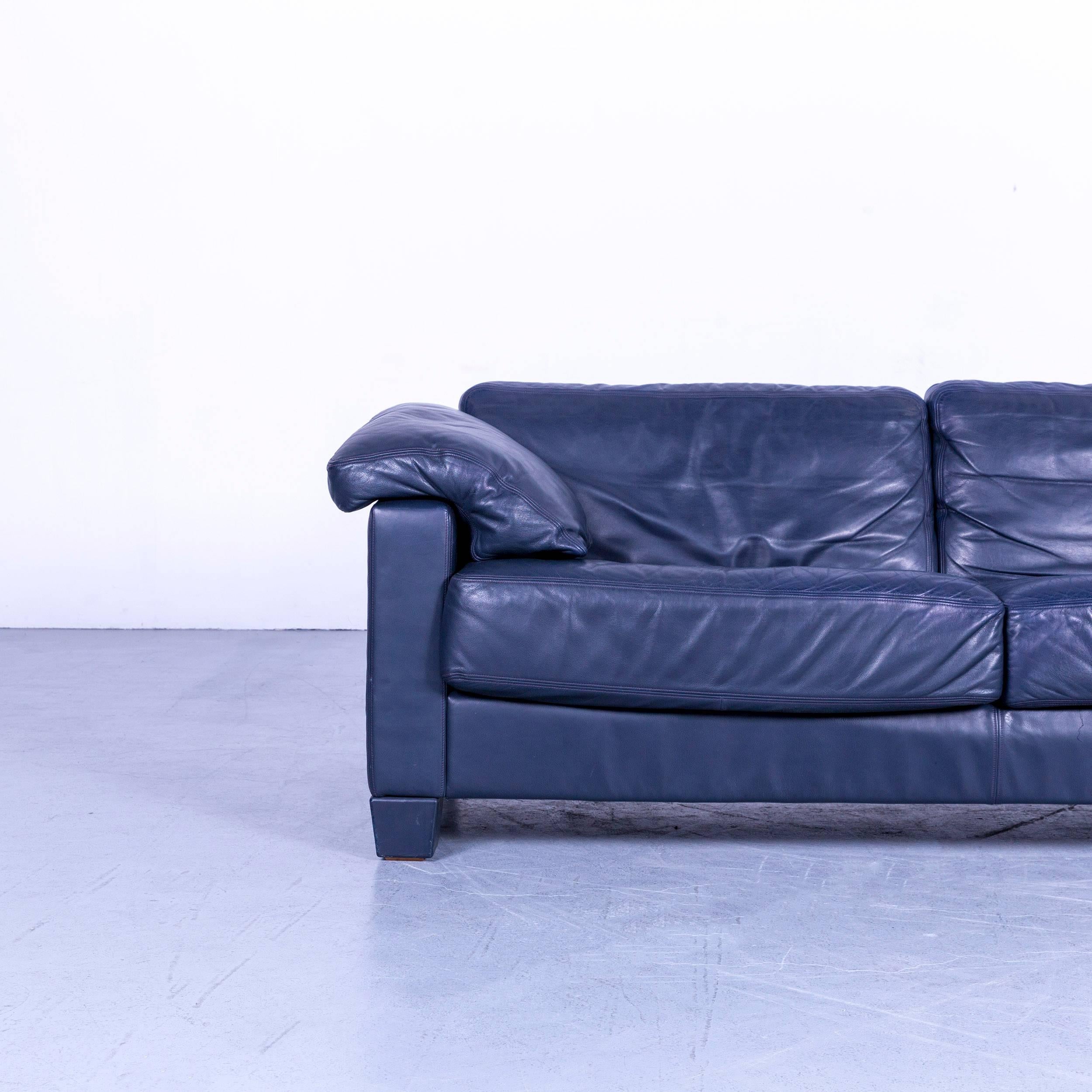 Swiss De Sede DS 17 Leather Sofa Blue Three-Seat Couch