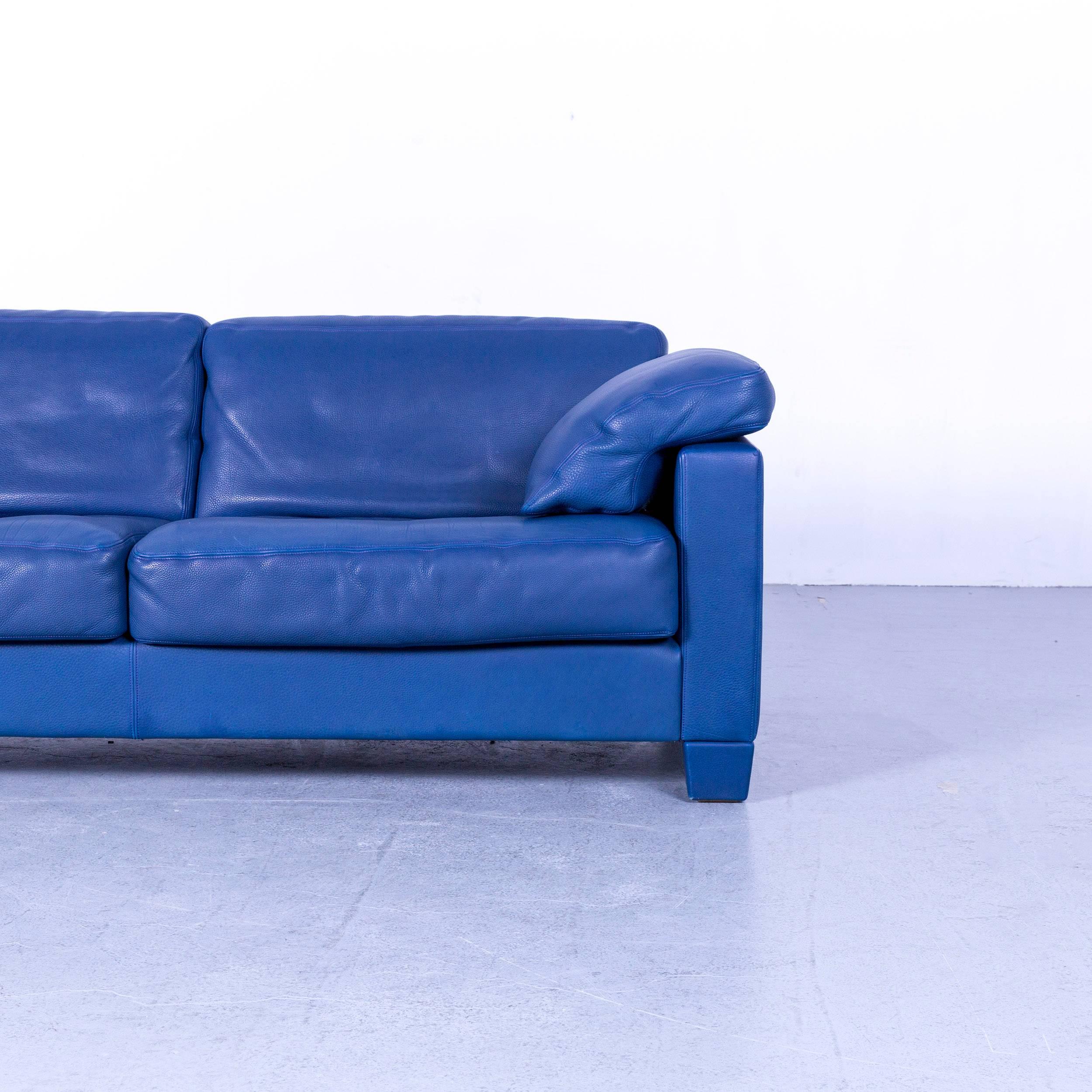 De Sede DS 17 Leather Sofa Blue Three-Seat Couch In Good Condition In Cologne, DE