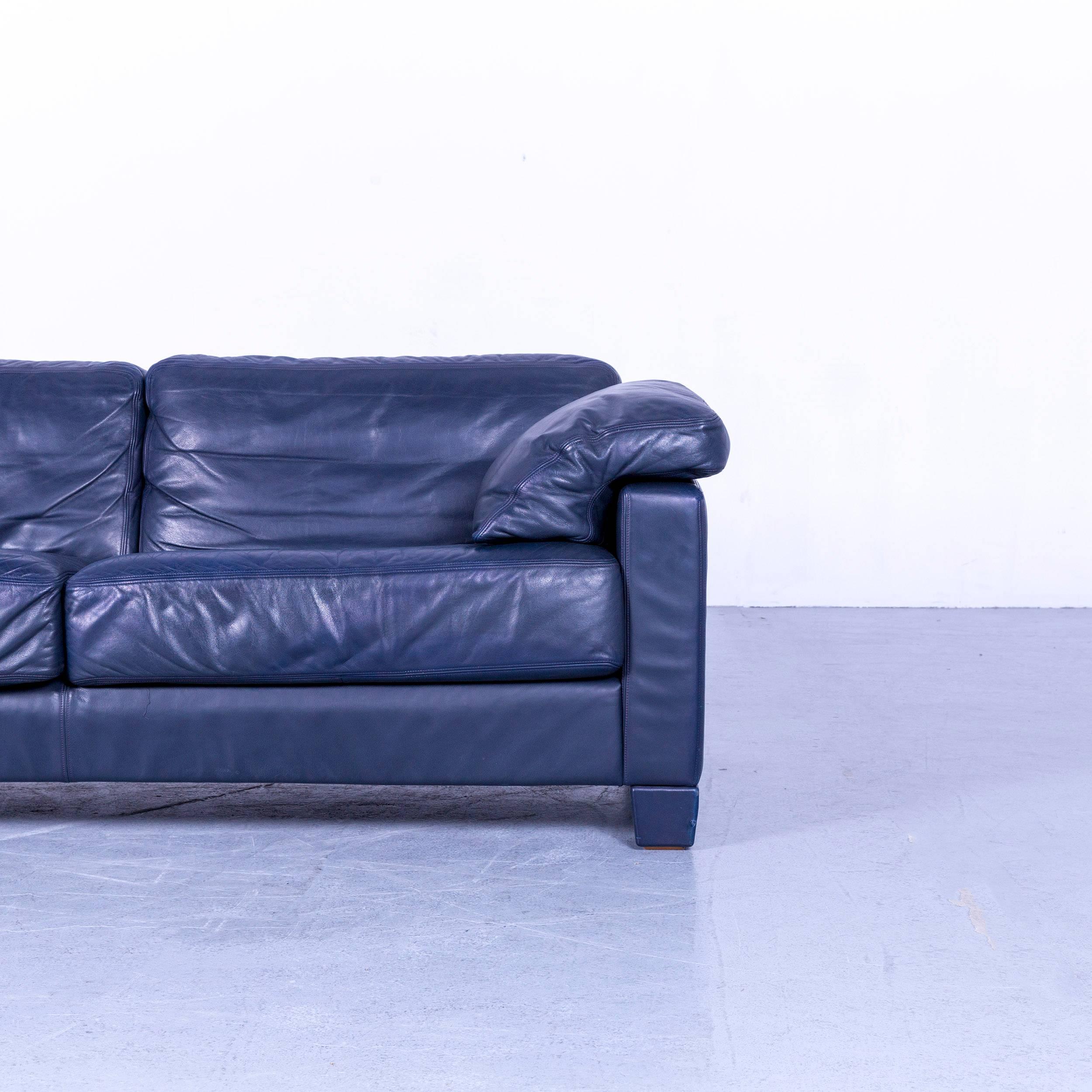 De Sede DS 17 Leather Sofa Blue Three-Seat Couch In Good Condition In Cologne, DE