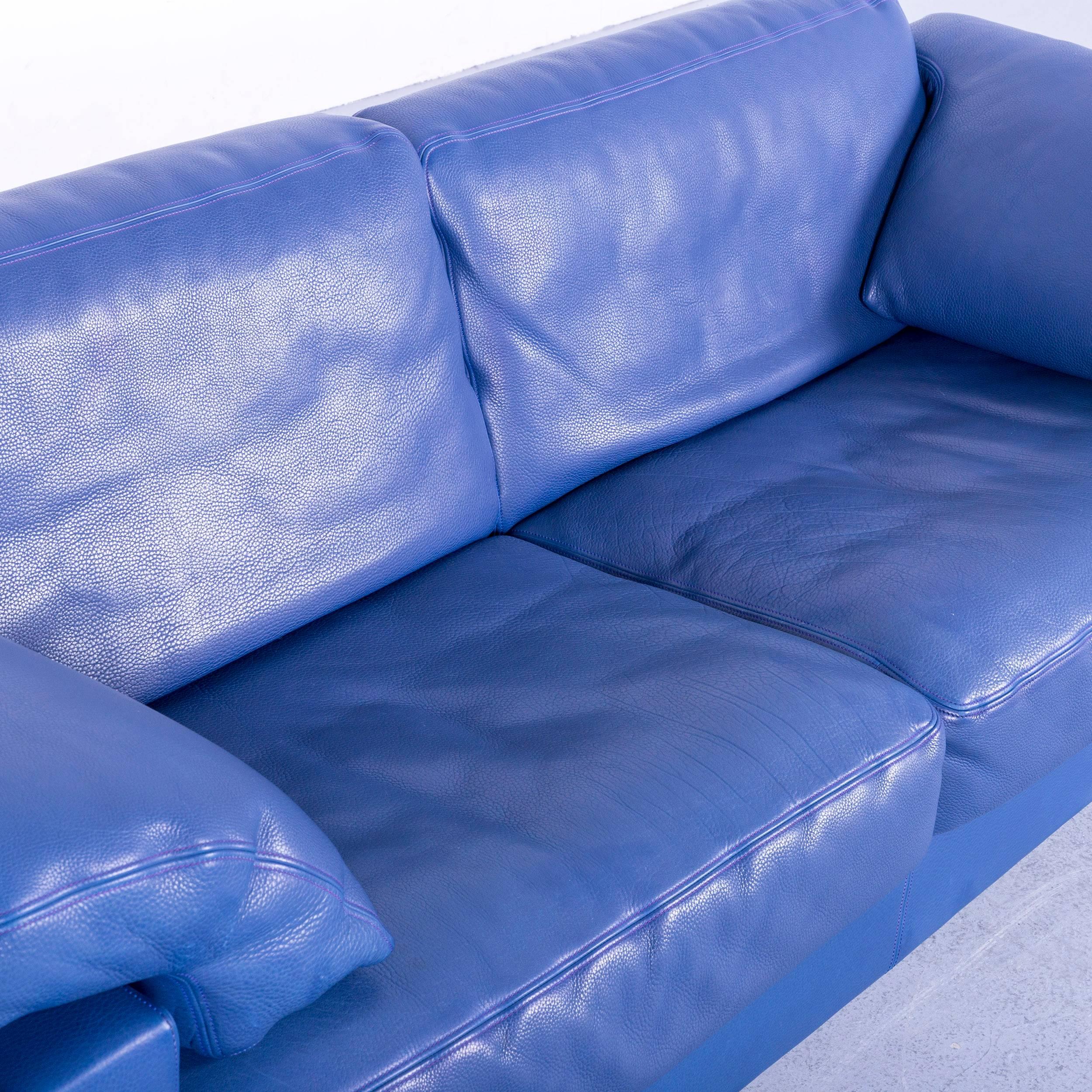 De Sede DS 17 Leather Sofa Blue Three-Seat Couch 1