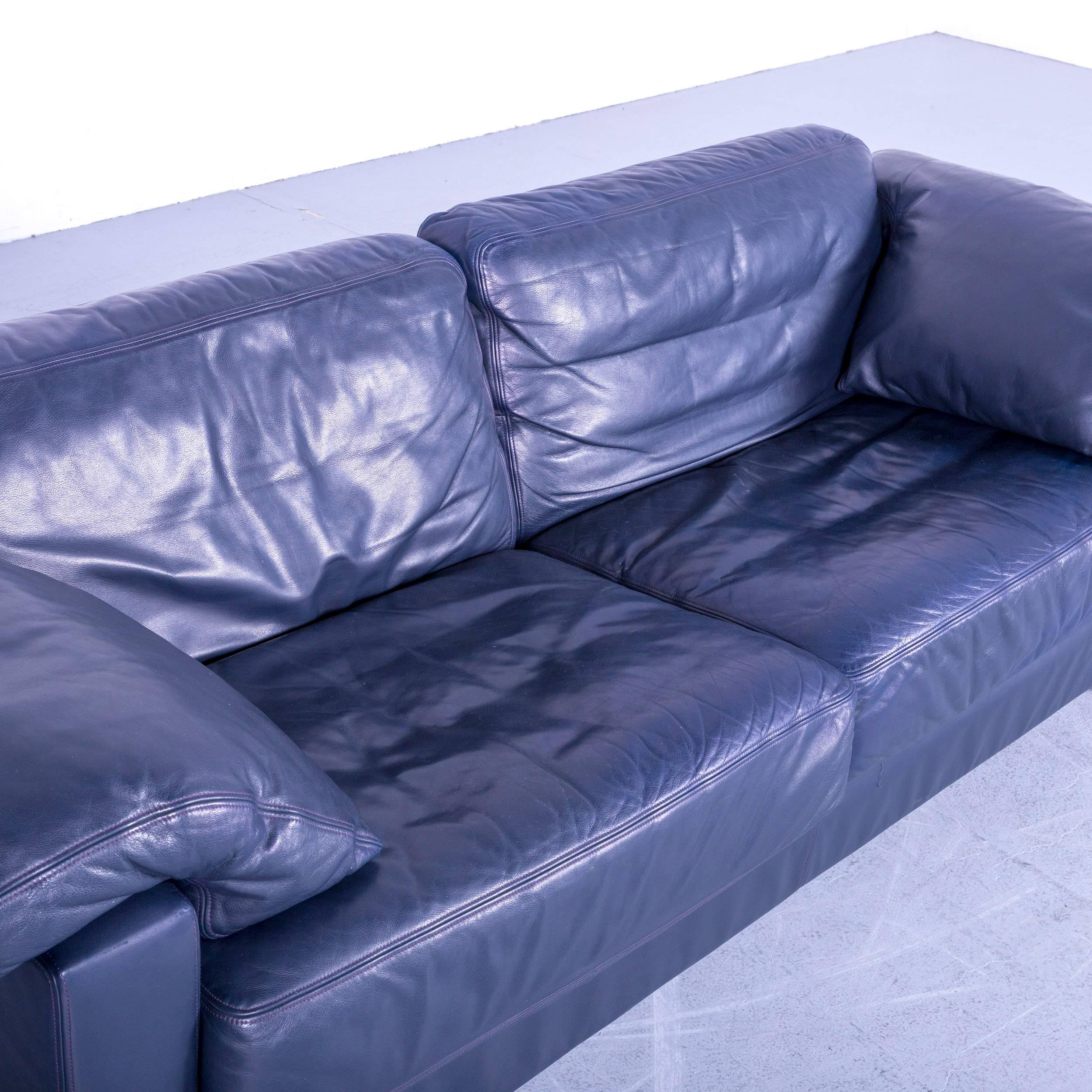 De Sede DS 17 Leather Sofa Blue Three-Seat Couch 2