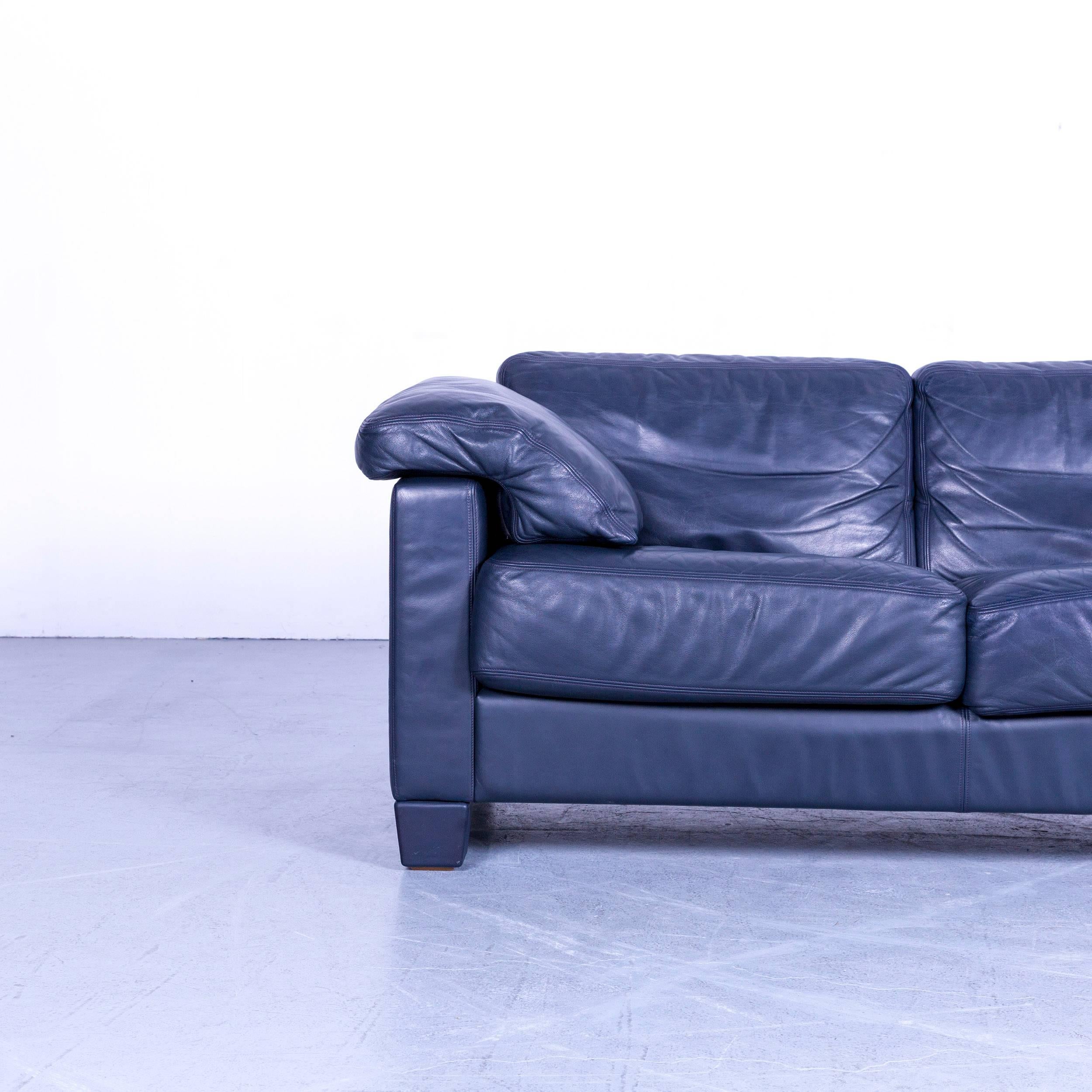 Swiss De Sede DS 17 Leather Sofa Blue Two-Seat Couch