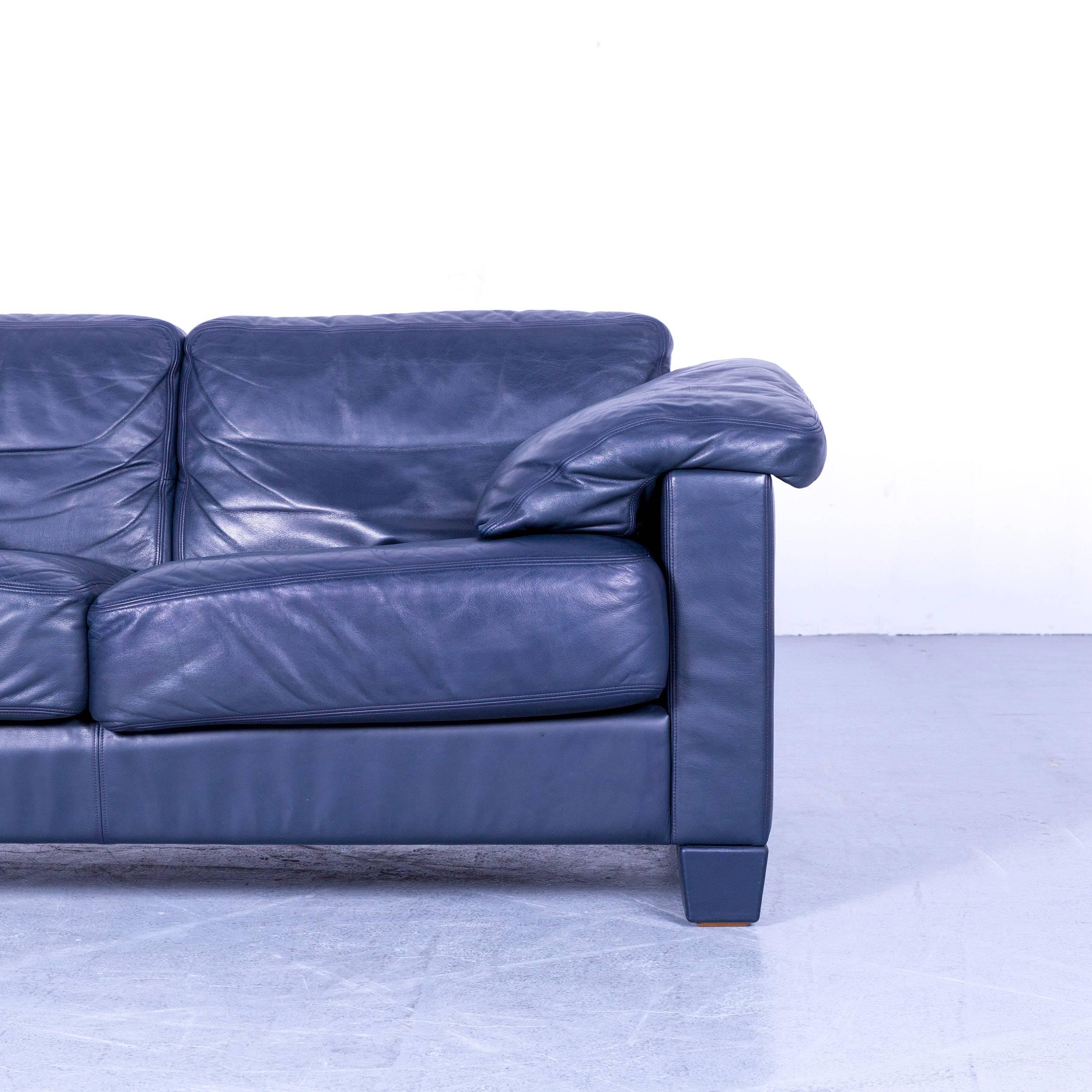 De Sede DS 17 Leather Sofa Blue Two-Seat Couch In Good Condition In Cologne, DE