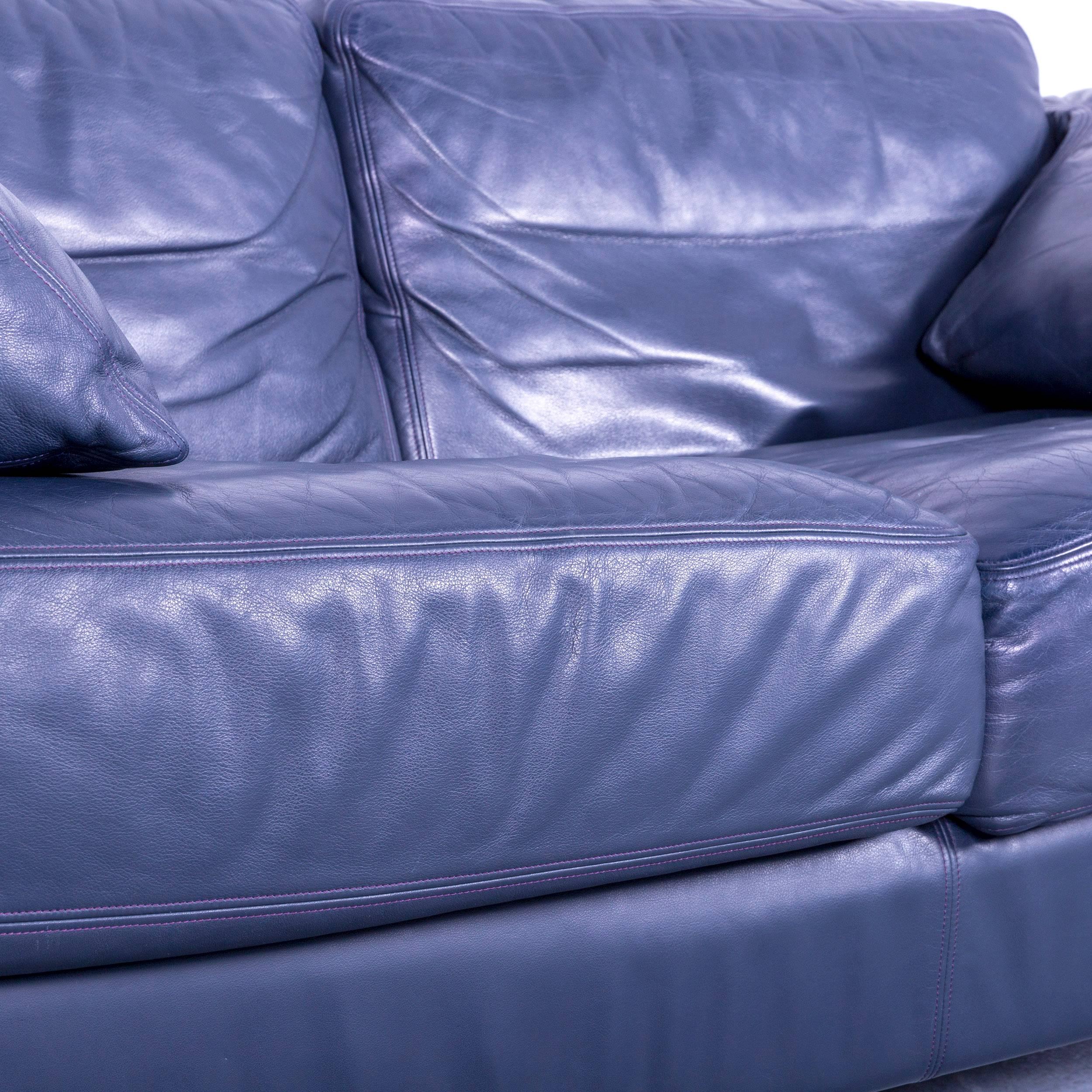 Contemporary De Sede DS 17 Leather Sofa Blue Two-Seat Couch