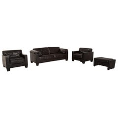 De Sede DS 17 Leather Sofa Set Black 1x Two-Seater 2x Armchair 1x Stool