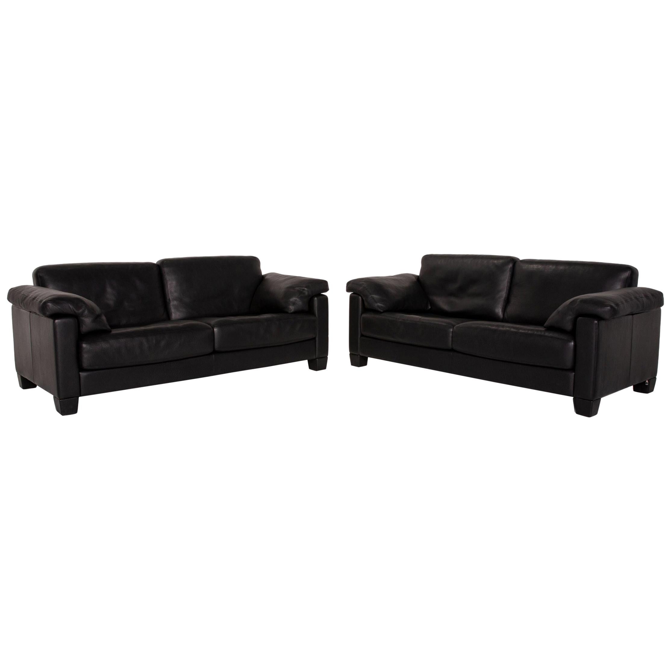 De Sede DS 17 Leather Sofa Set Black 2 Two-Seat For Sale