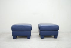 De Sede DS 17 Pair of Blue Leather Ottoman or Pouf