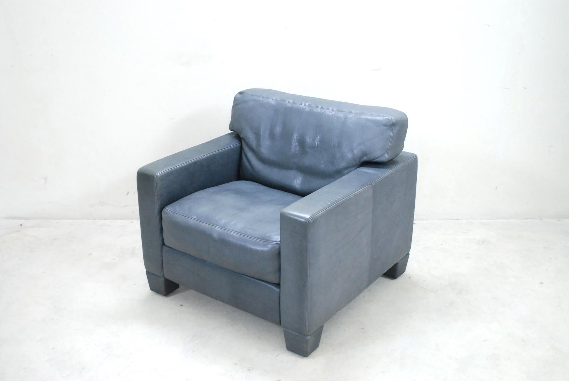 Late 20th Century De Sede Ds 17 Pair of Grey Leather Lounge Chair Armchair For Sale