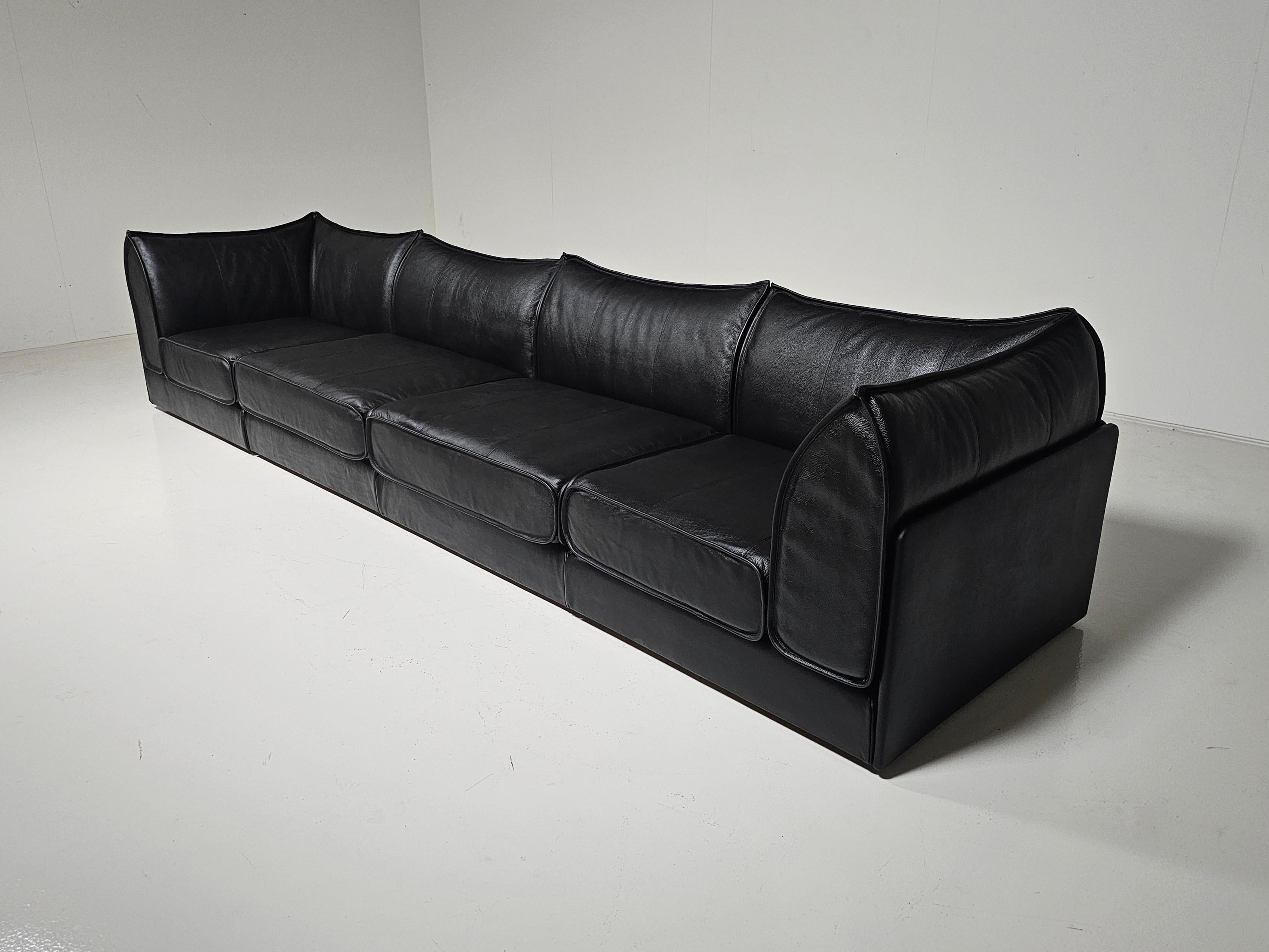 Mid-Century Modern De Sede DS-19 black leather 4-seater 'Pagoda' Sectional Sofa, 1970s For Sale