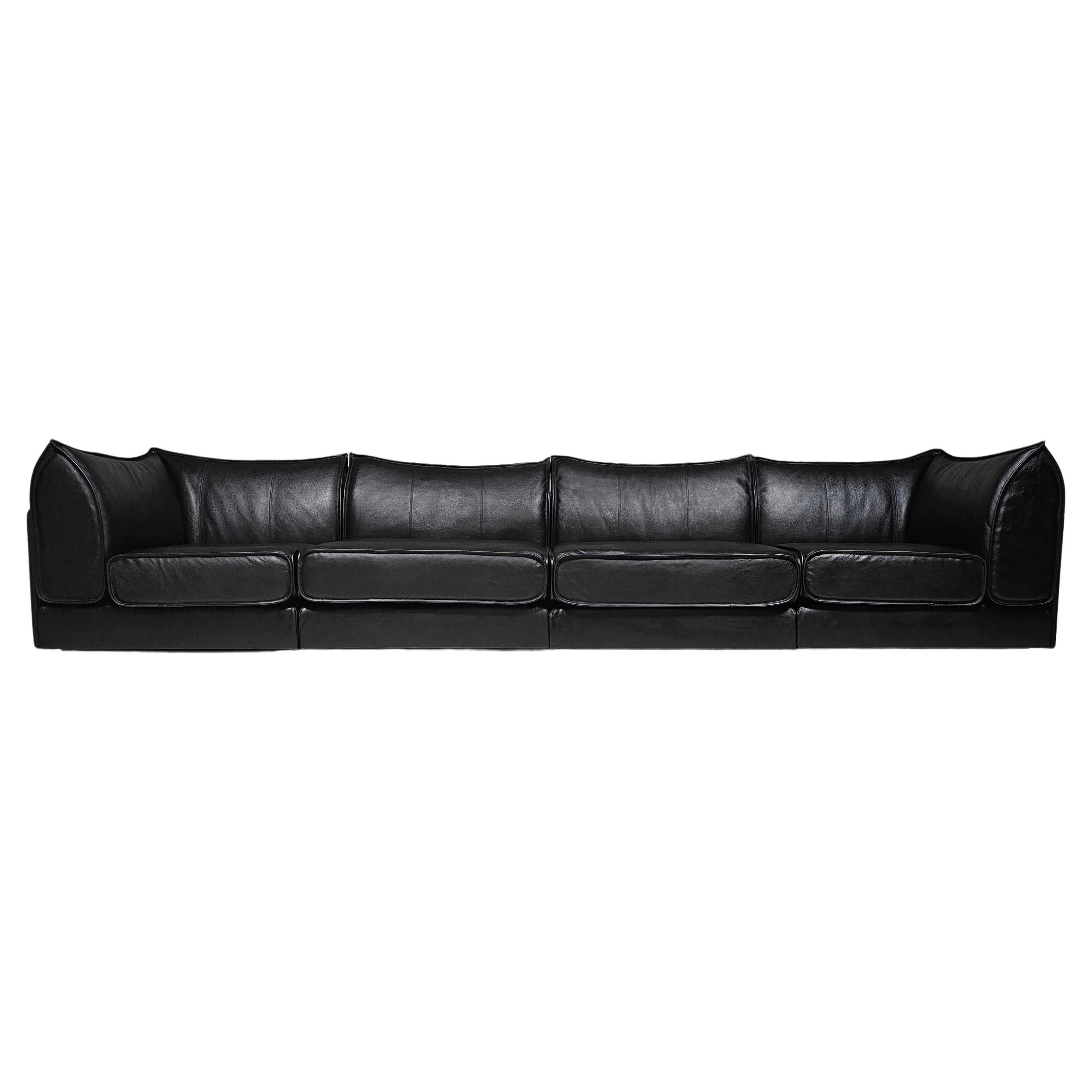 De Sede DS-19 black leather 4-seater 'Pagoda' Sectional Sofa, 1970s For Sale