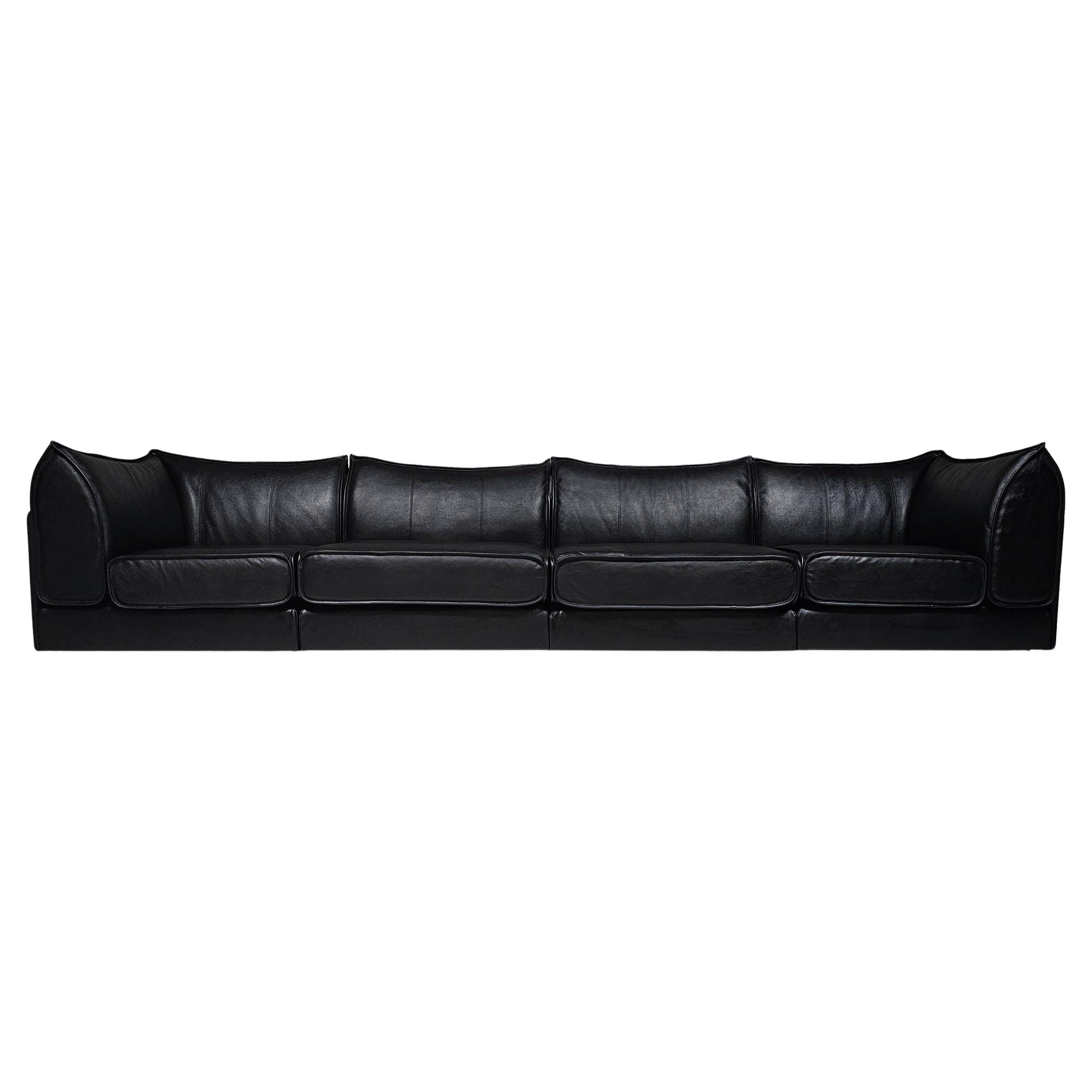 De Sede DS-19 black leather 4-seater 'Pagoda' Sectional Sofa, 1970s