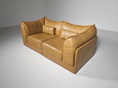 De Sede DS-19 tan color leather 2-seater 'Pagoda' Sectional Sofa, 1970s