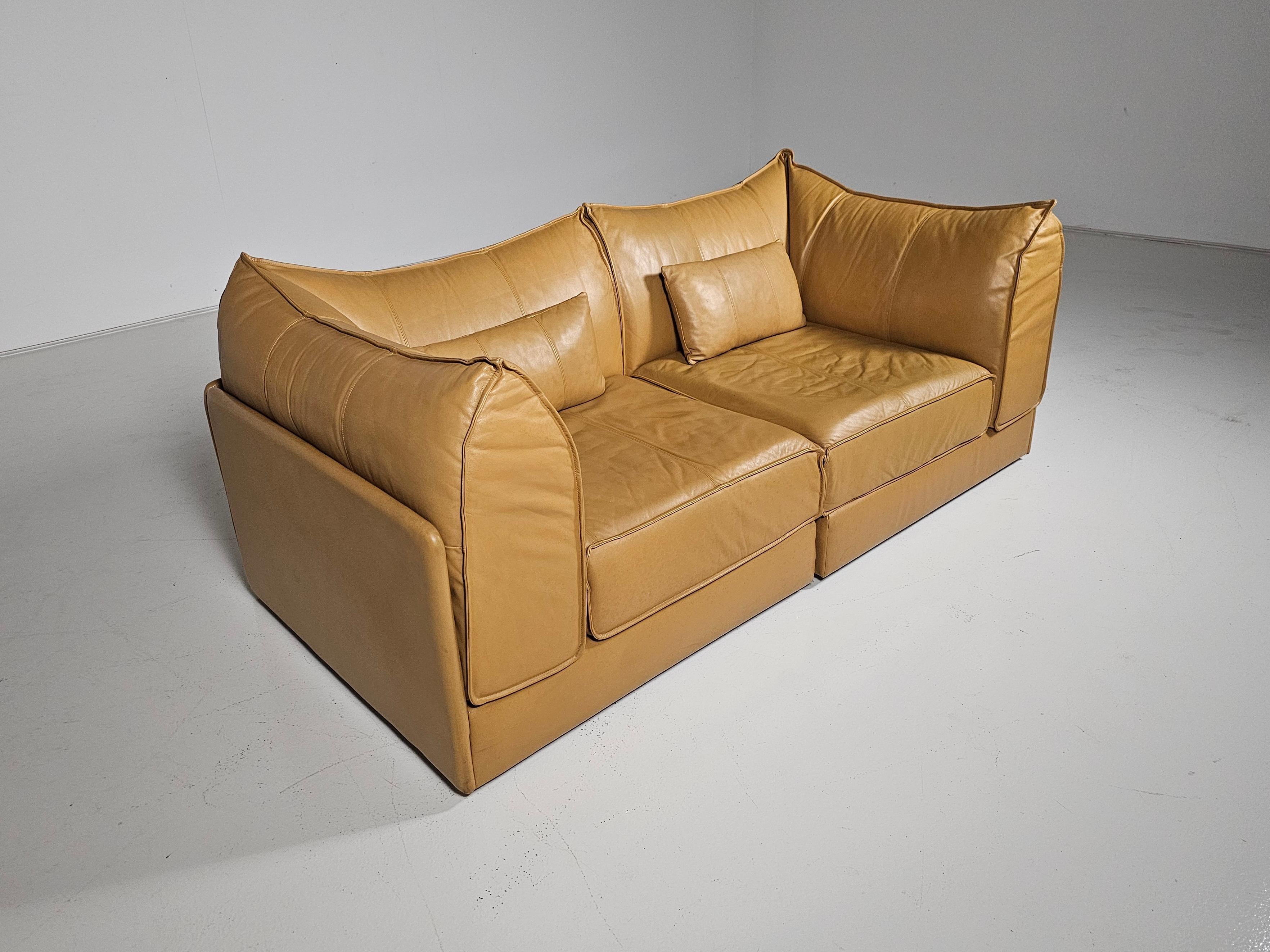 Mid-Century moderno Divano componibile 'Pagoda' De Sede DS-19 in pelle color cuoio, anni '70 in vendita