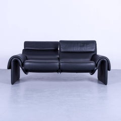 De Sede DS 2000 Designer Sofa Black Leather Relax Function Couch Switzerland