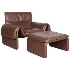 De Sede DS 2011 Designer Leather Armchair Brown Stool Genuine Leather