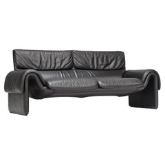 De Sede DS-2011 Sofá de dos plazas en cuero negro, Suiza - hacia 1980-90
