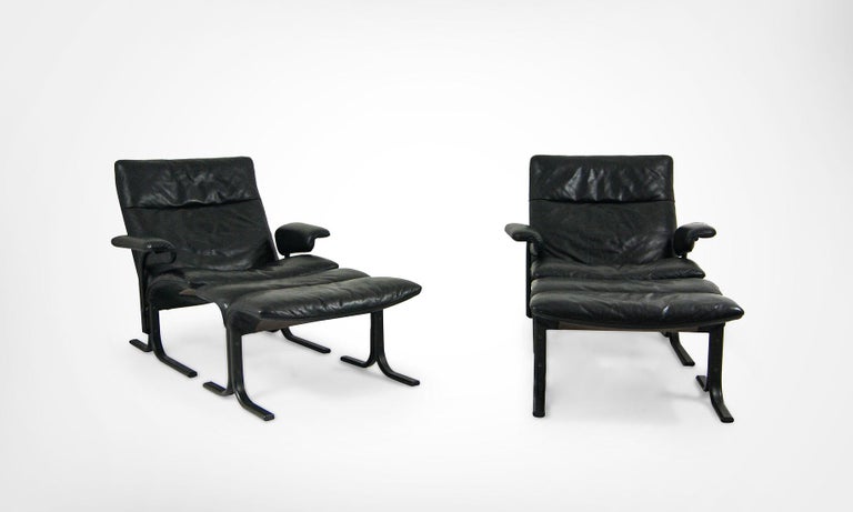 Other De Sede DS-2030 Black Leather Armchair and Footstool by Hans Eichenberger For Sale