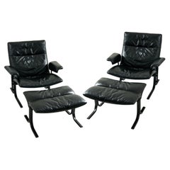 De Sede DS-2030 Black Leather Armchair and Footstool by Hans Eichenberger