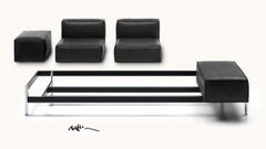 De Sede DS-21/123A Zweisitziges modulares Sofa aus schwarzem Leder von Stephan Hürlemann