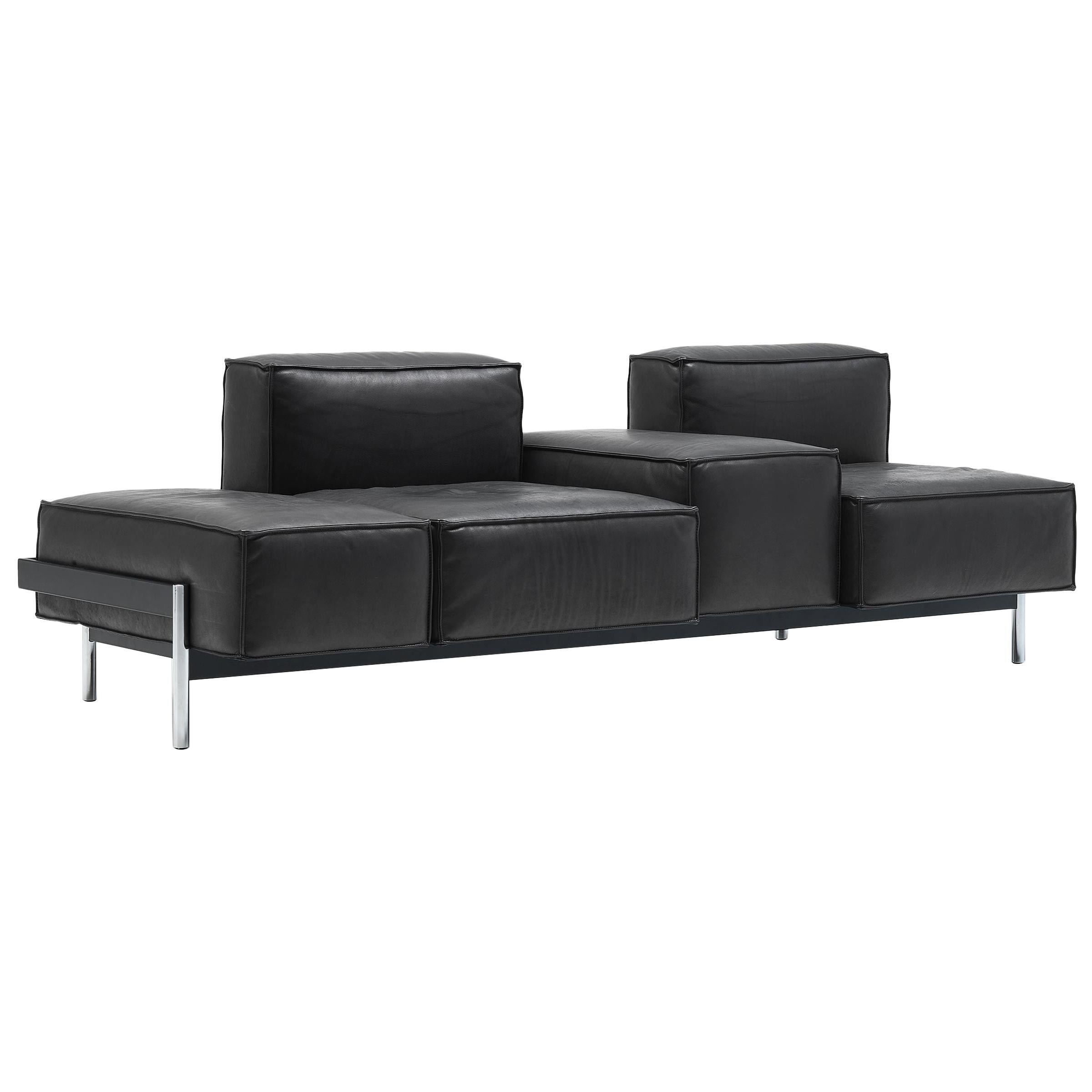 De Sede DS-21/123C Zweisitziges modulares Sofa aus schwarzem Leder von Stephan Hrlemann