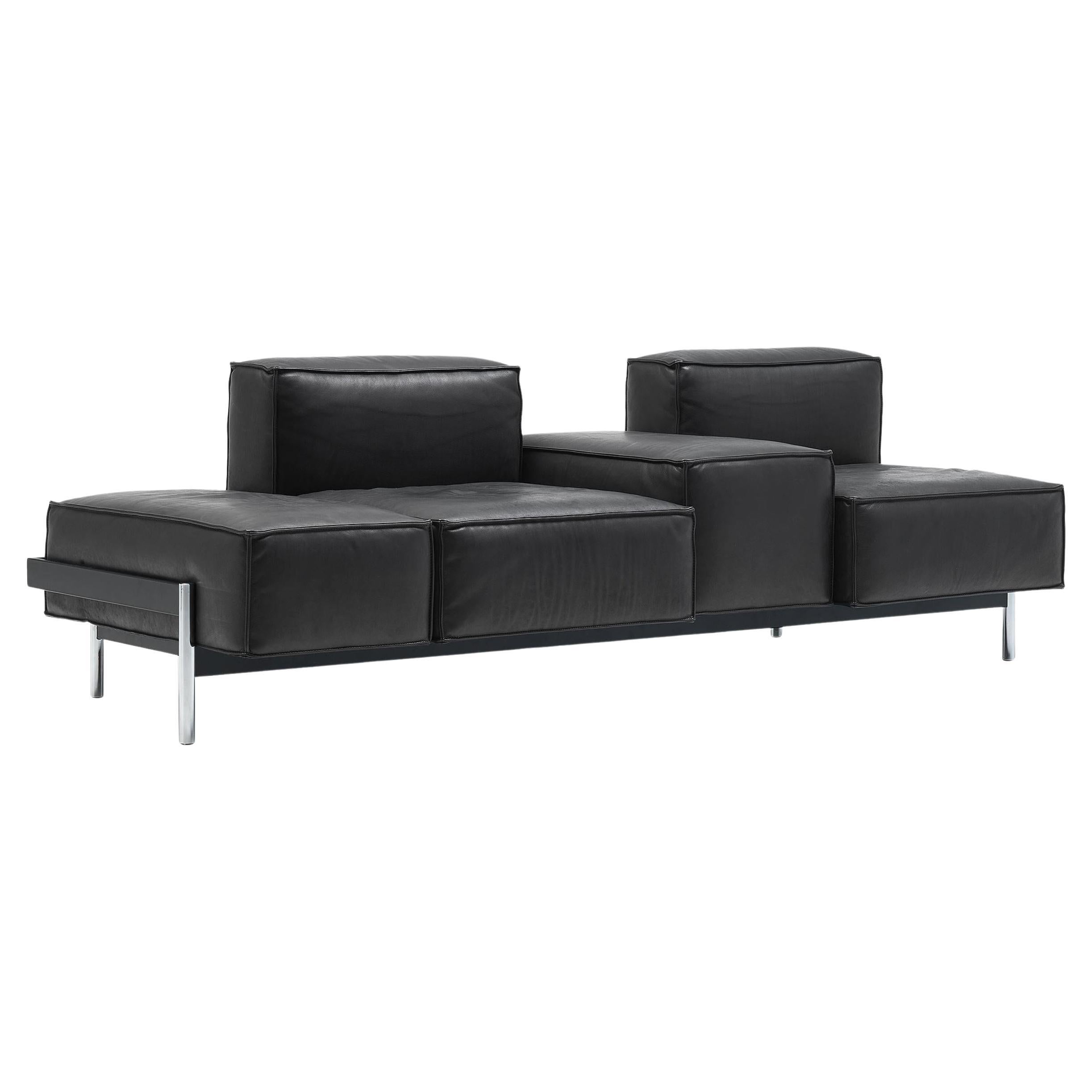 De Sede DS-21/123C Zweisitziges modulares Sofa aus schwarzem Leder von Stephan Hürlemann