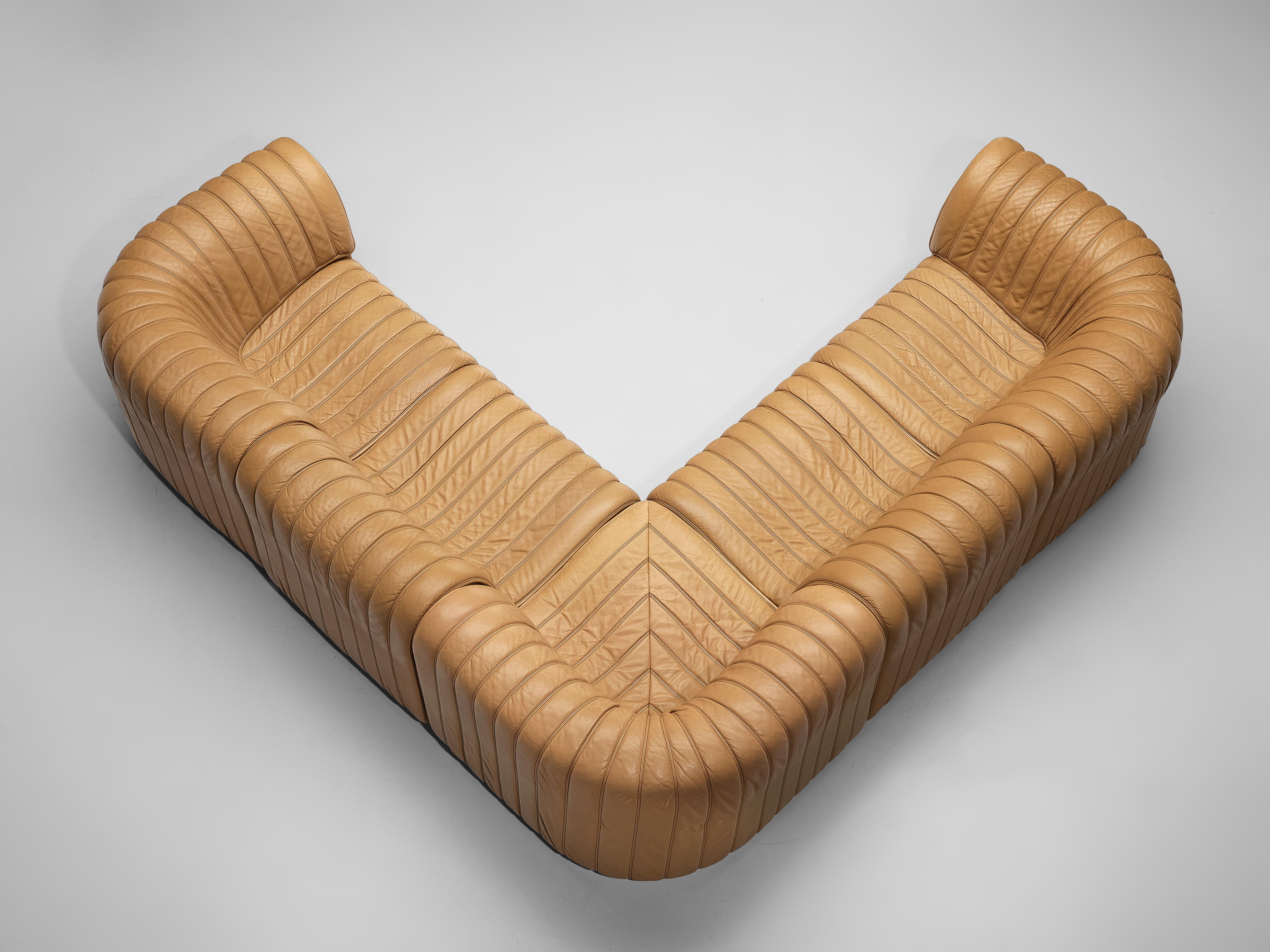 De Sede ‘DS-22’ Modular Sofa in Caramel Leather In Good Condition In Waalwijk, NL