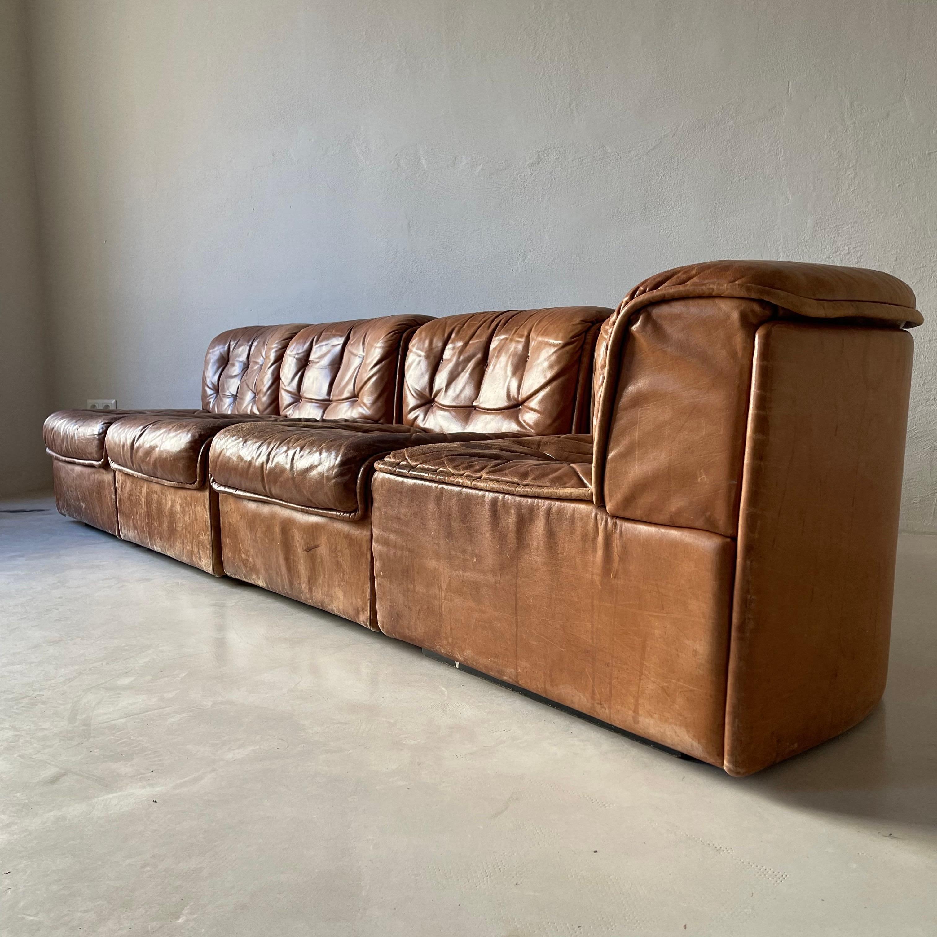 Mid-Century Modern De Sede ‘DS-22’ Modular Sofa in Cognac Leather