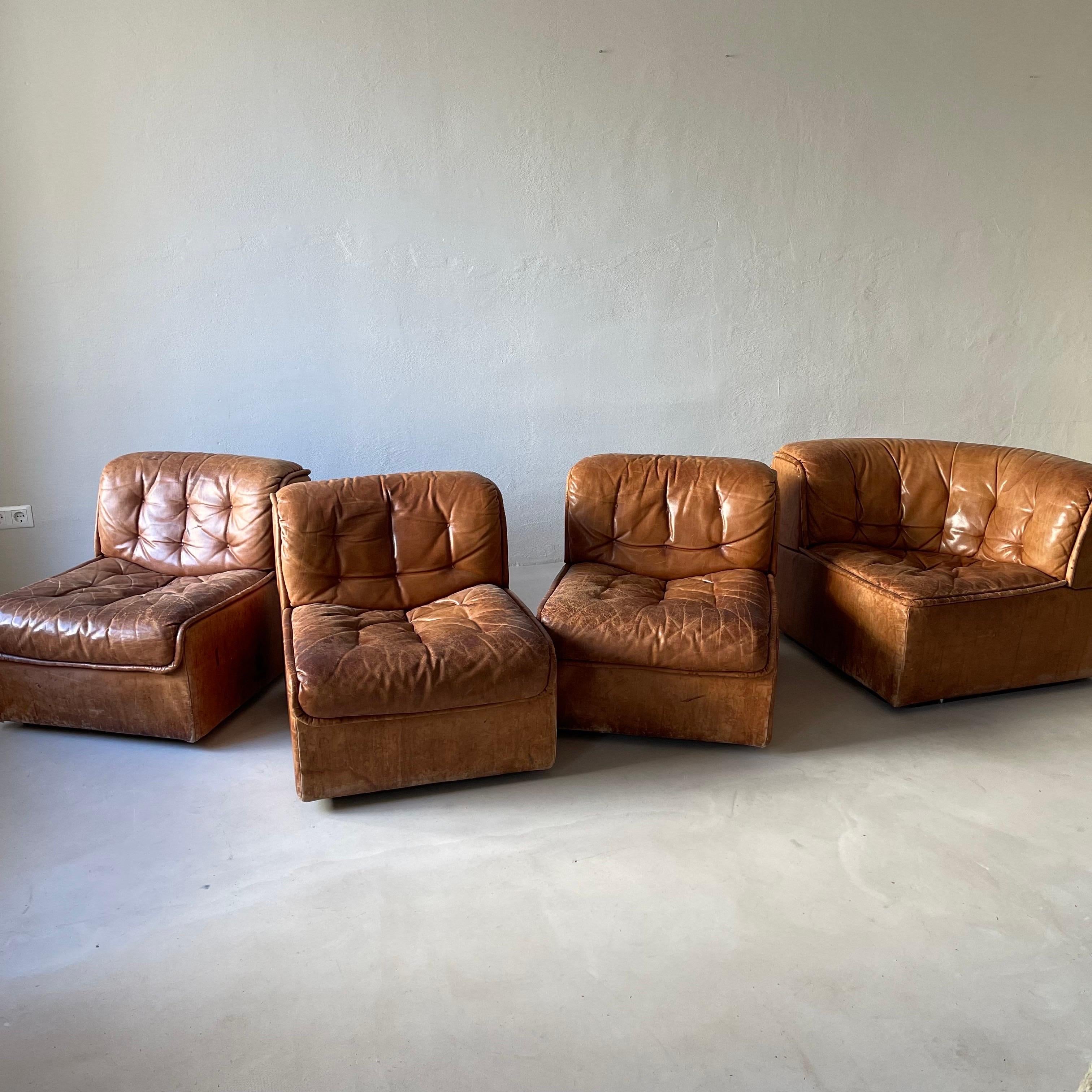 Swiss De Sede ‘DS-22’ Modular Sofa in Cognac Leather