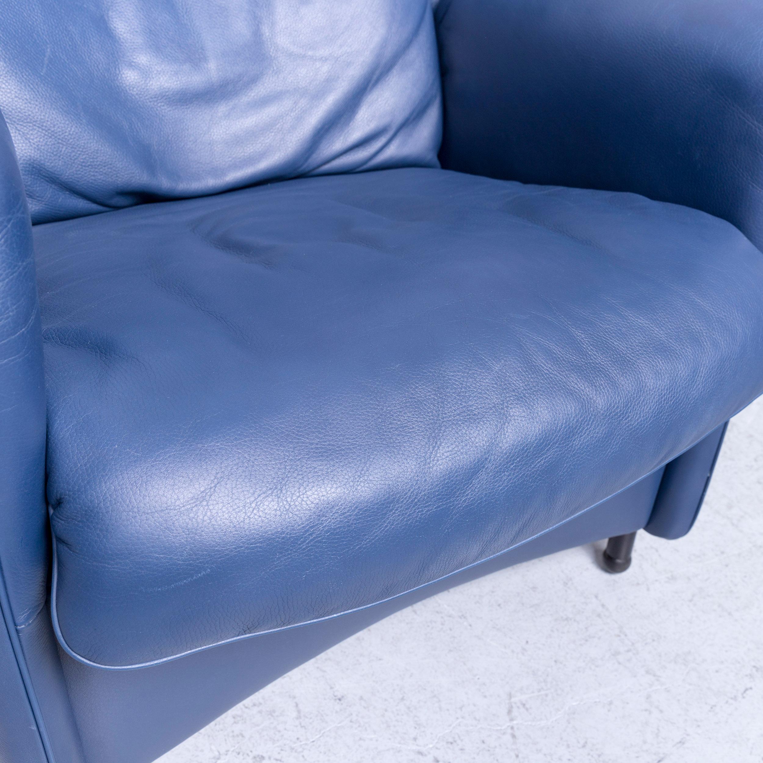 De Sede DS 23 Leather Armchair Blue One-Seat Set with Footstool In Good Condition For Sale In Cologne, DE