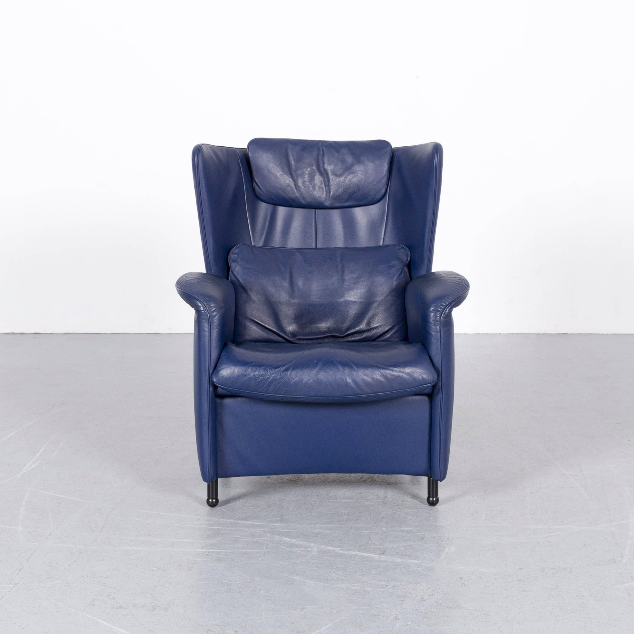 Swiss De Sede DS 23 Leather Armchair Set Blue One-Seat with Foot-Stool