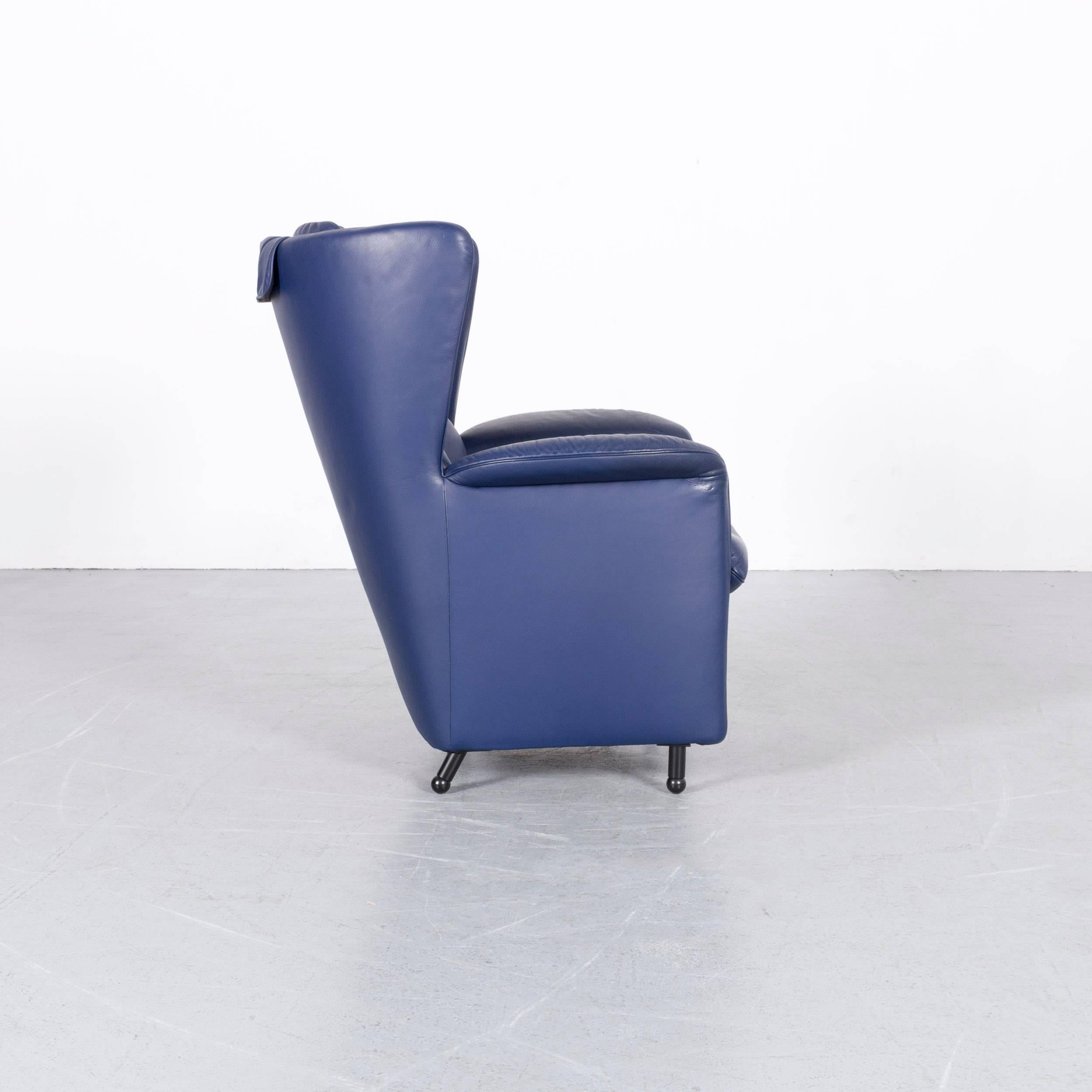 Contemporary De Sede DS 23 Leather Armchair Set Blue One-Seat with Foot-Stool